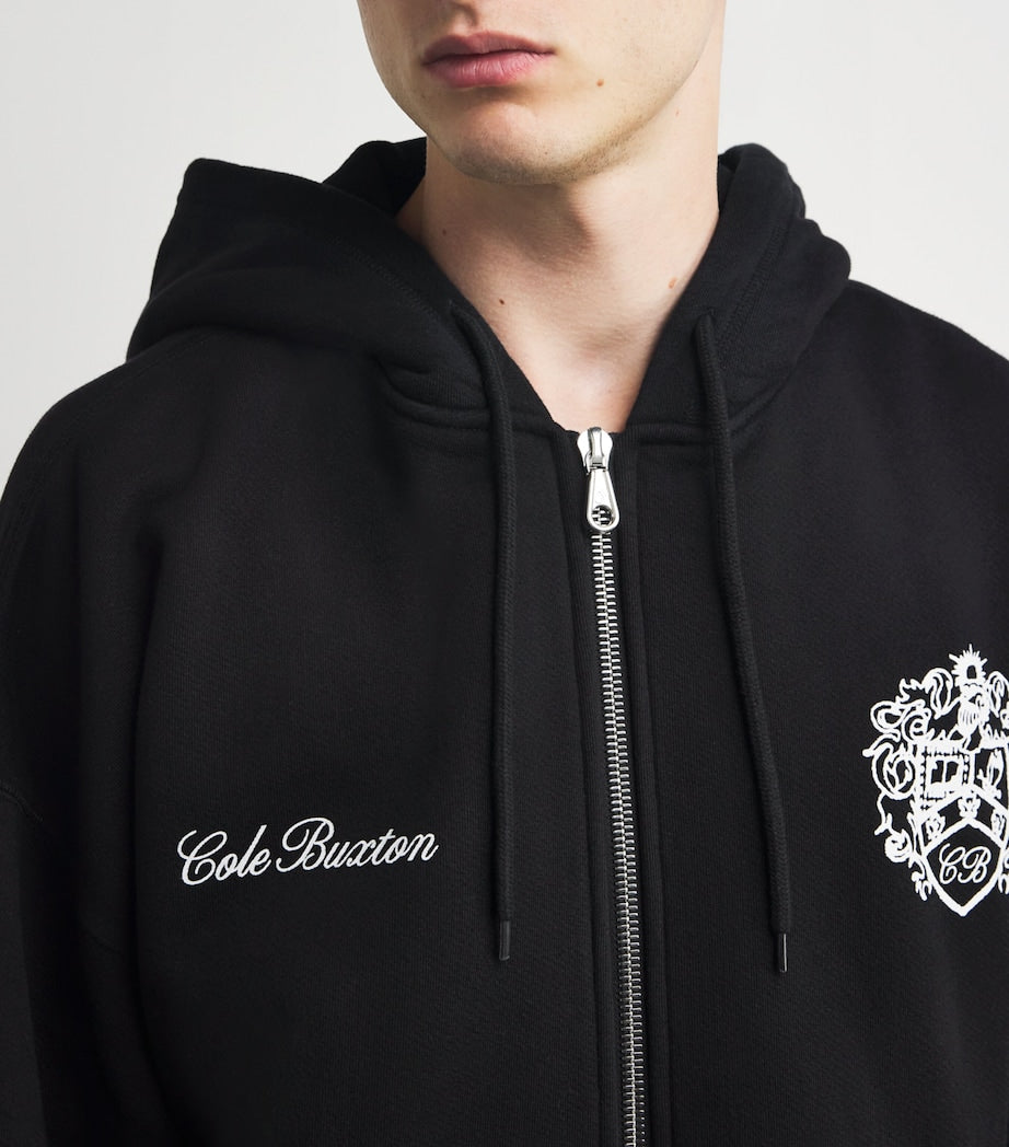 Black Collegiate Crest Zip-Up Hoodie