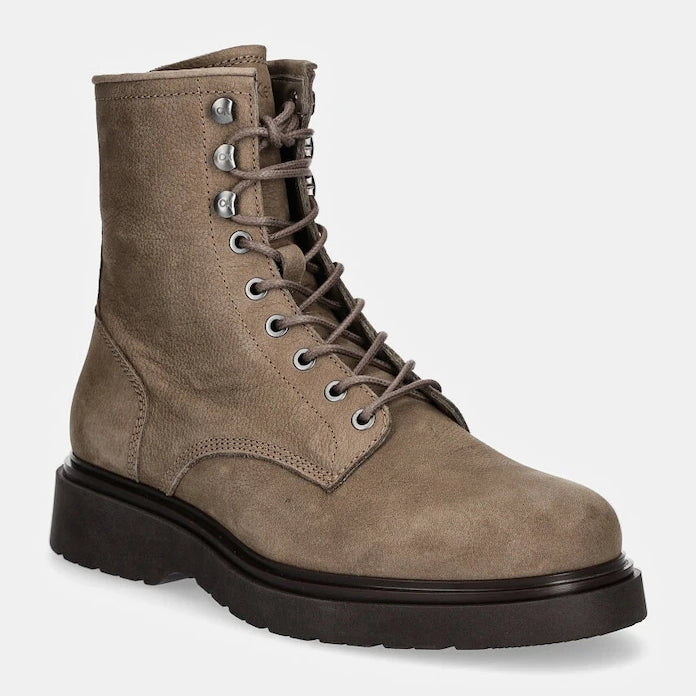 Велурени обувки Calvin Klein LACE UP BOOT W/ ZIP SUEDE