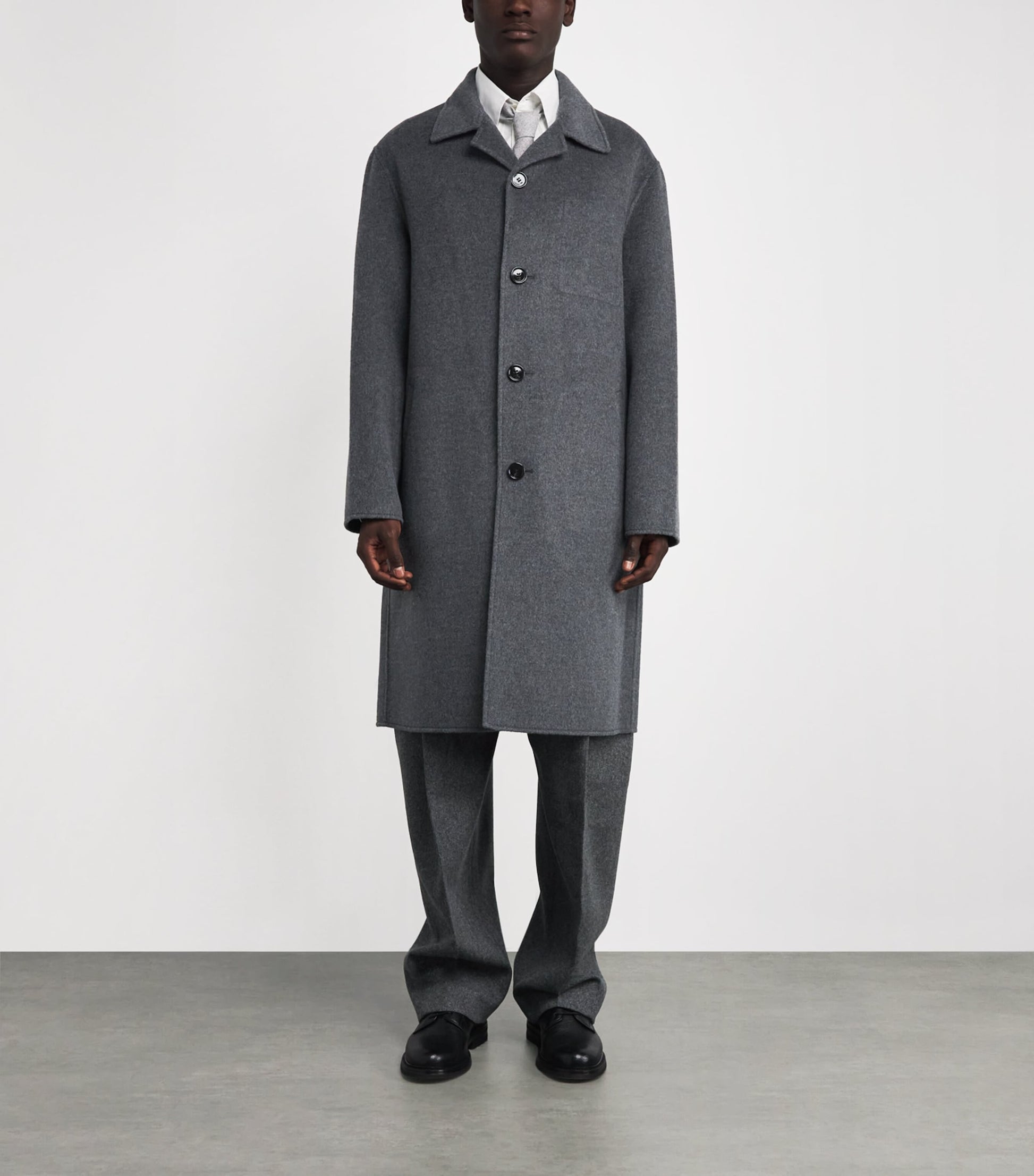 AMI Paris Black Wool-Cashmere Overcoat