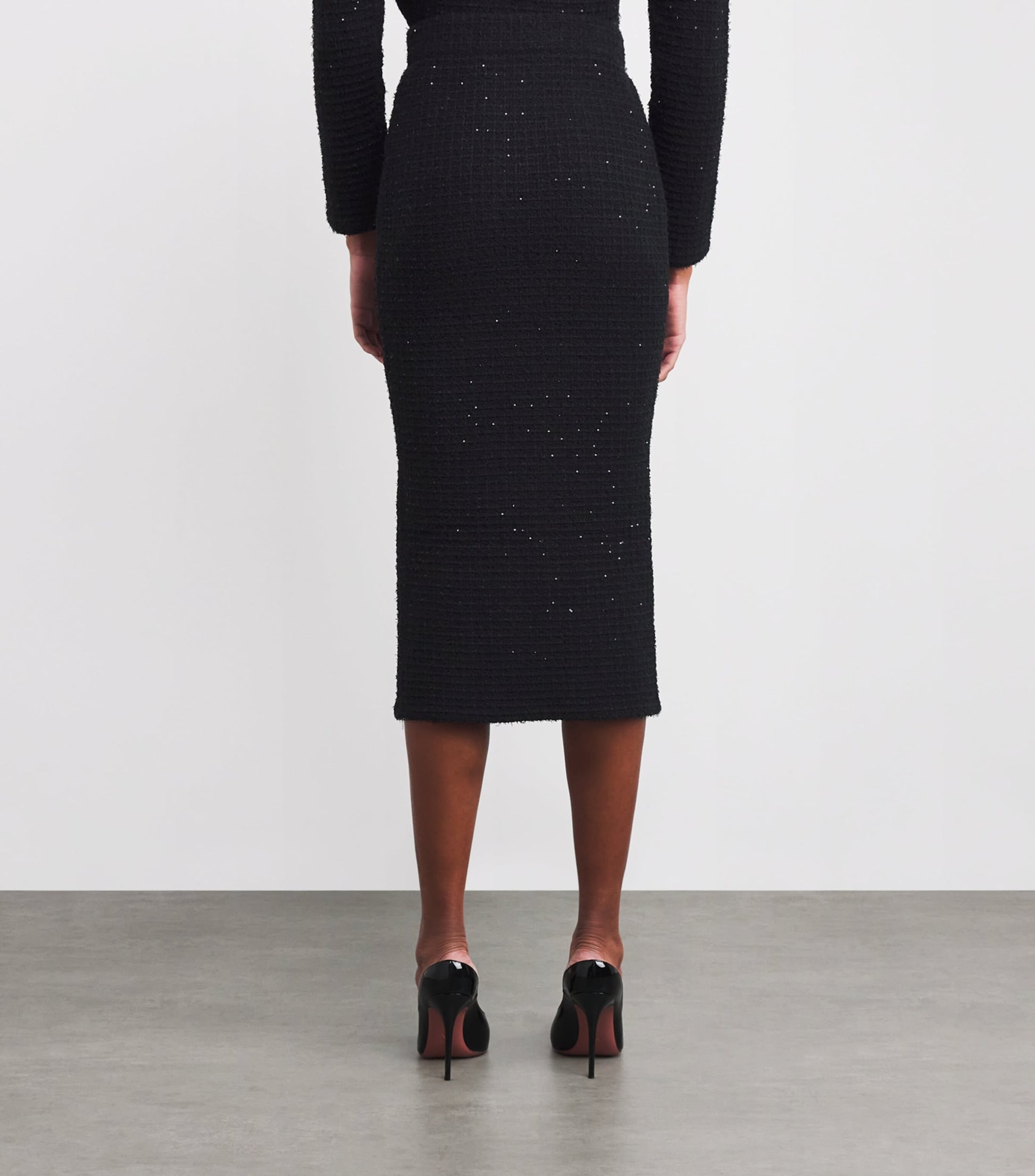 Self-Portrait Black Textured Midi Skirt