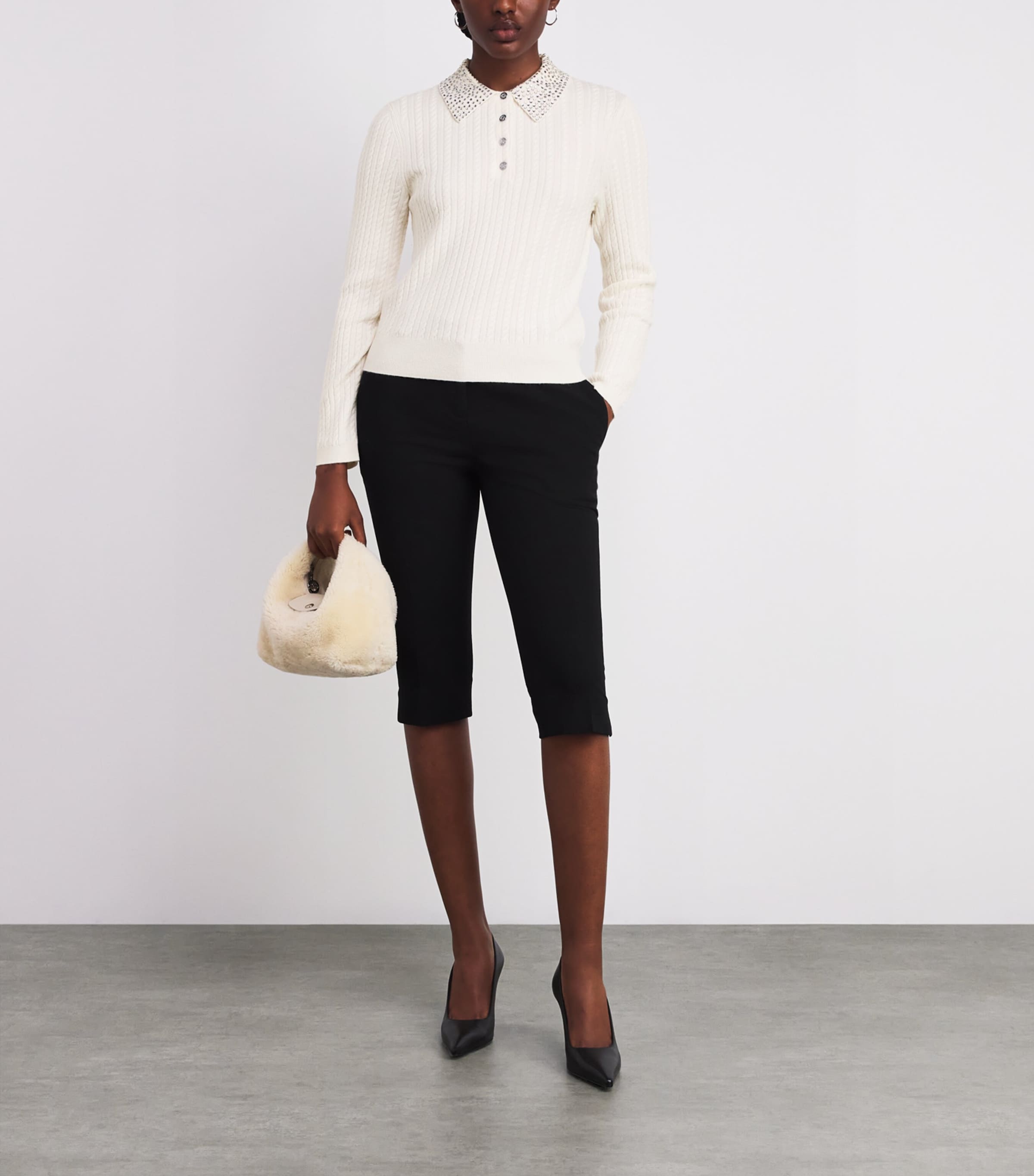 Maje White Wool Embellished Cardigan