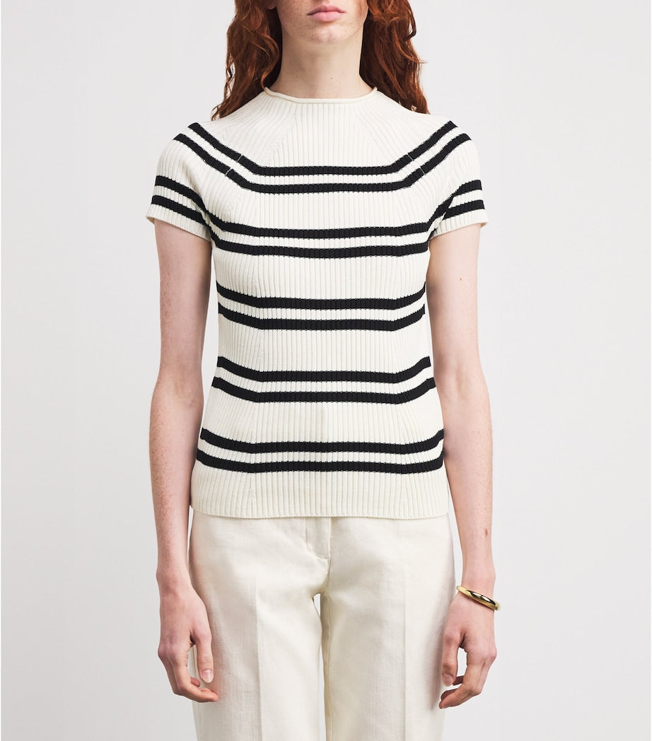 MAX&Co. White Stripe Short-Sleeve Sweater