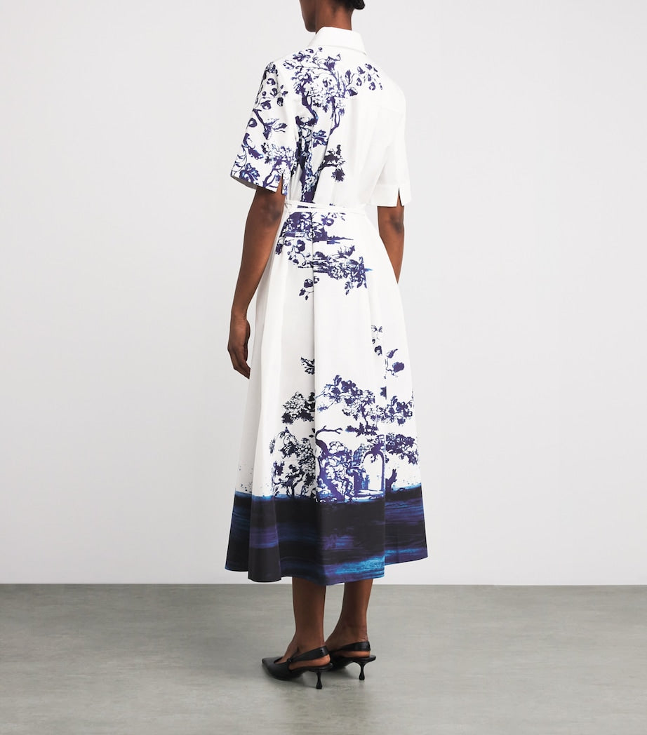 Cotton Floral Midi Shirt Dress
