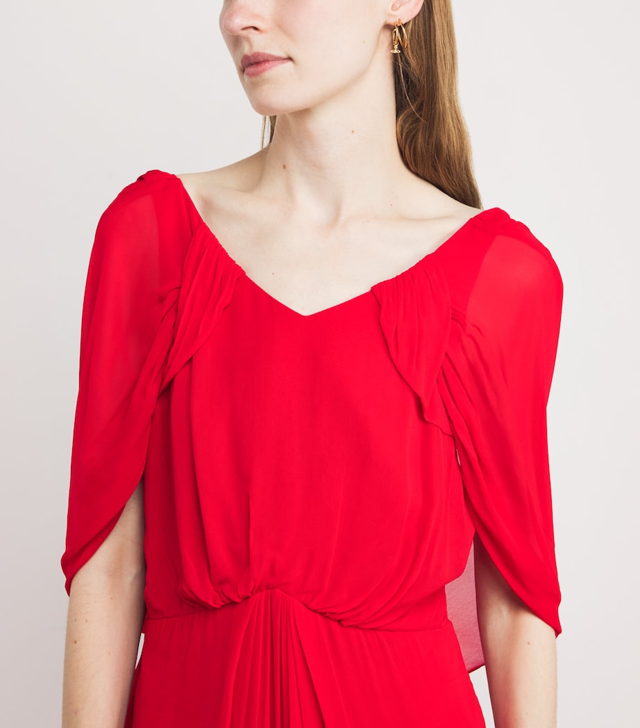 Saloni Red Cape-Sleeve Samira Maxi Dress