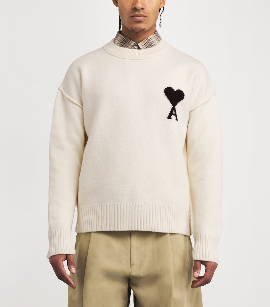 AMI Paris Beige Wool Logo Sweater