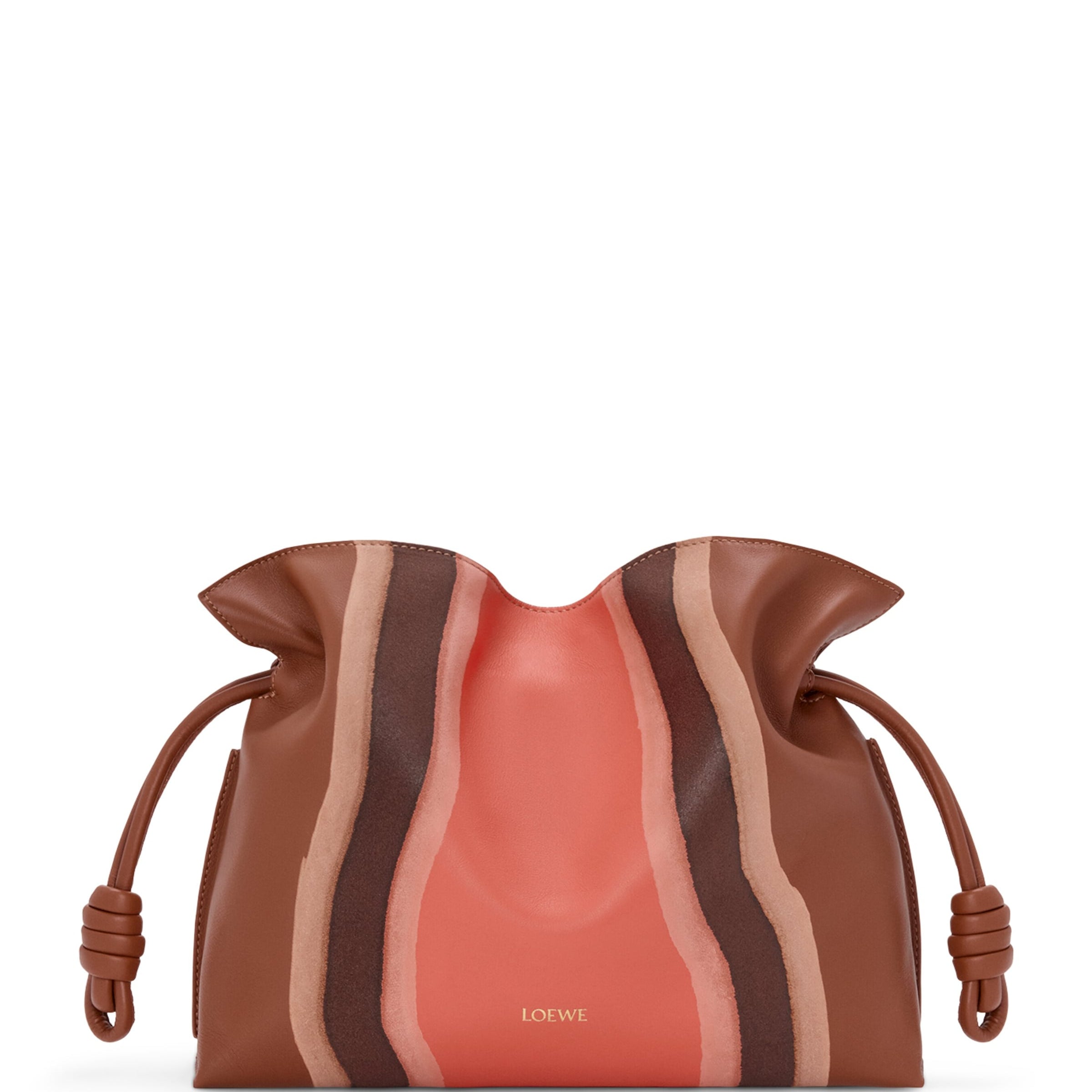 LOEWE Brown Leather Stripe Flamenco Clutch Bag