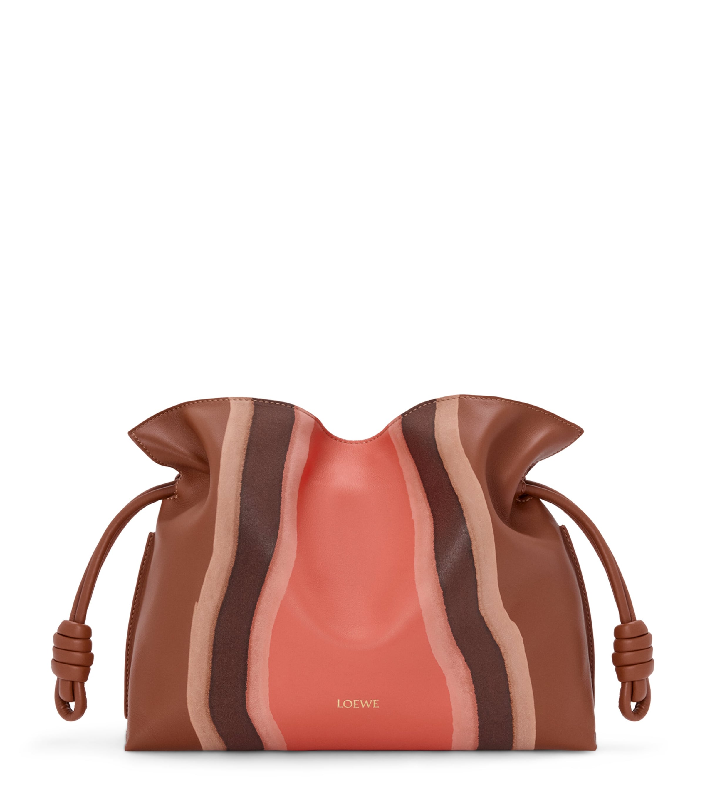 LOEWE Brown Leather Stripe Flamenco Clutch Bag