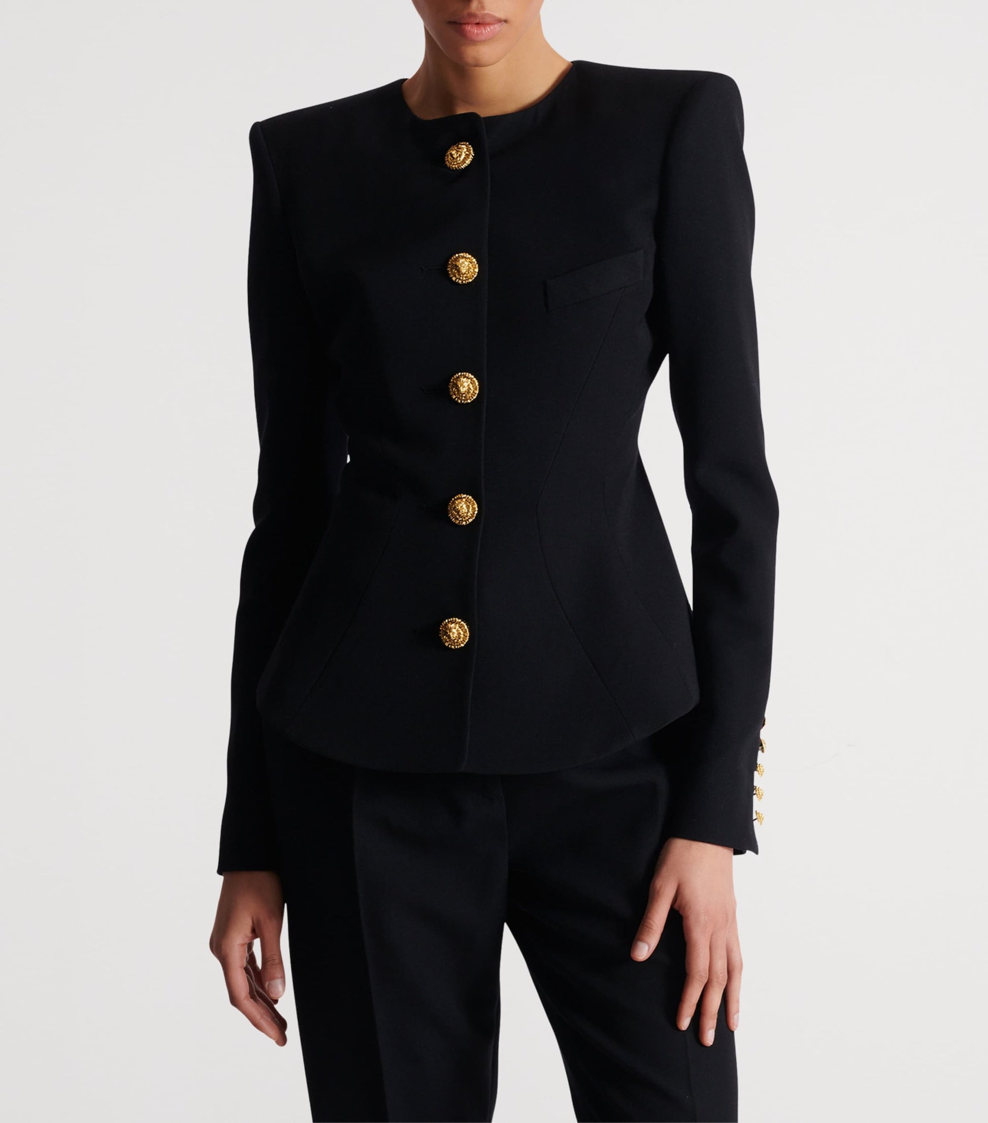Balmain Black Wool Buttoned Basque Jacket