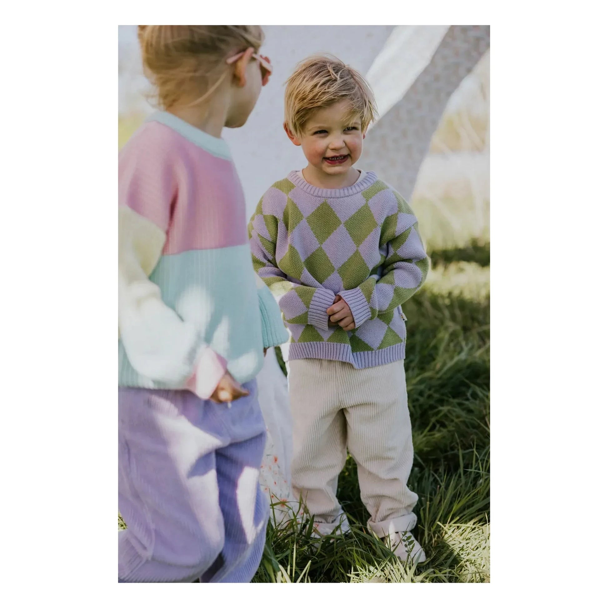 Yuki - Organic Cotton Check Sweater | Lilac
