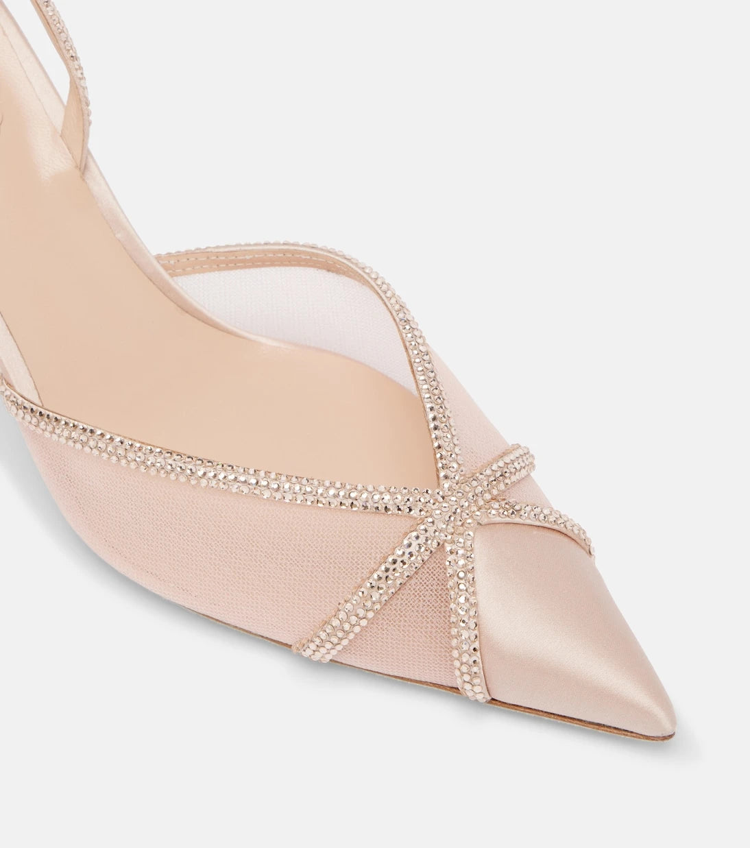 Rene Caovilla - Embellished satin and mesh slingback pumps