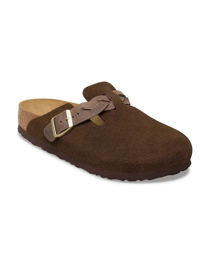 Birkenstock kadın süet terlik sabo Boston Braided