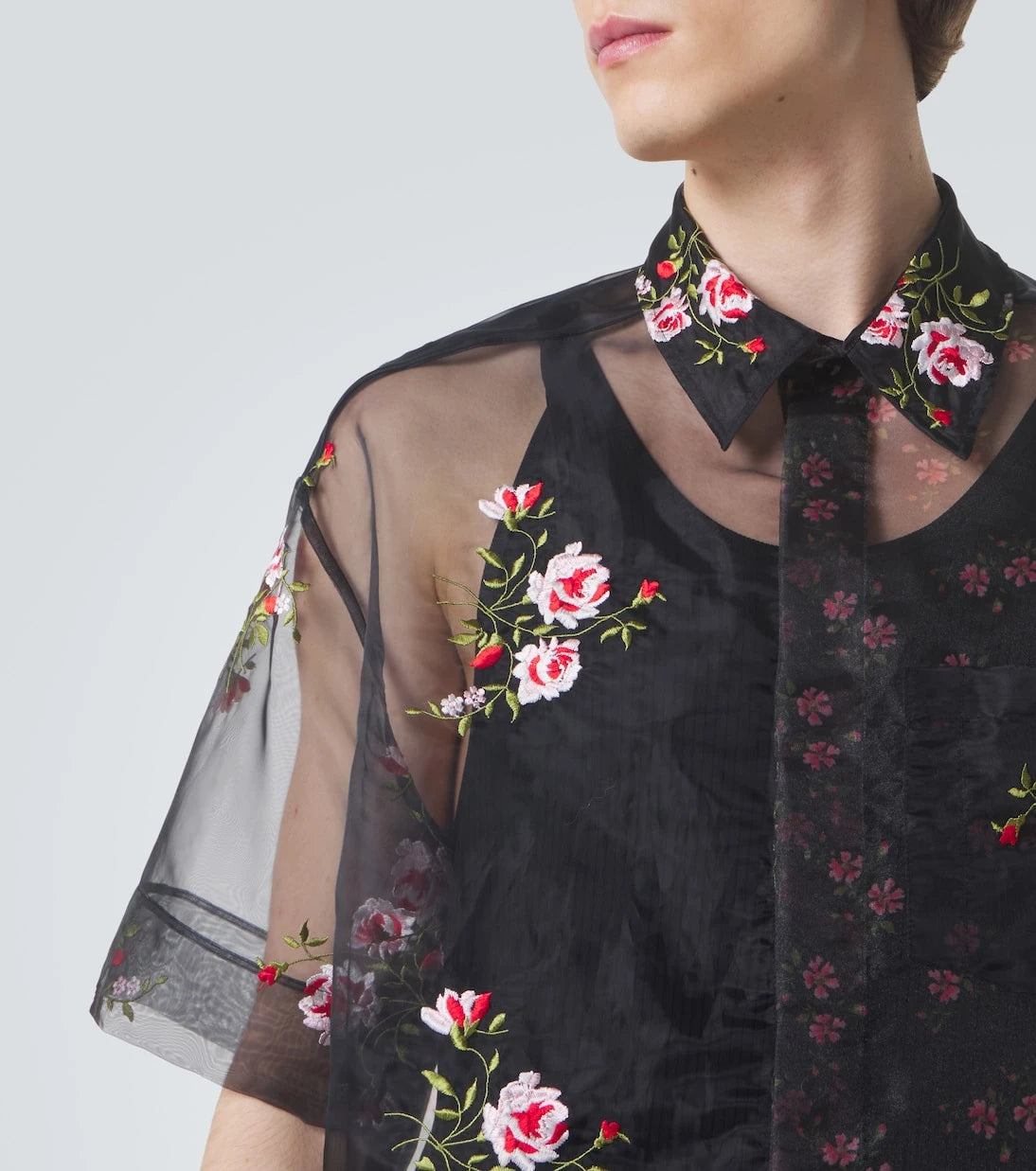 Simone Rocha - Floral sheer organza shirt