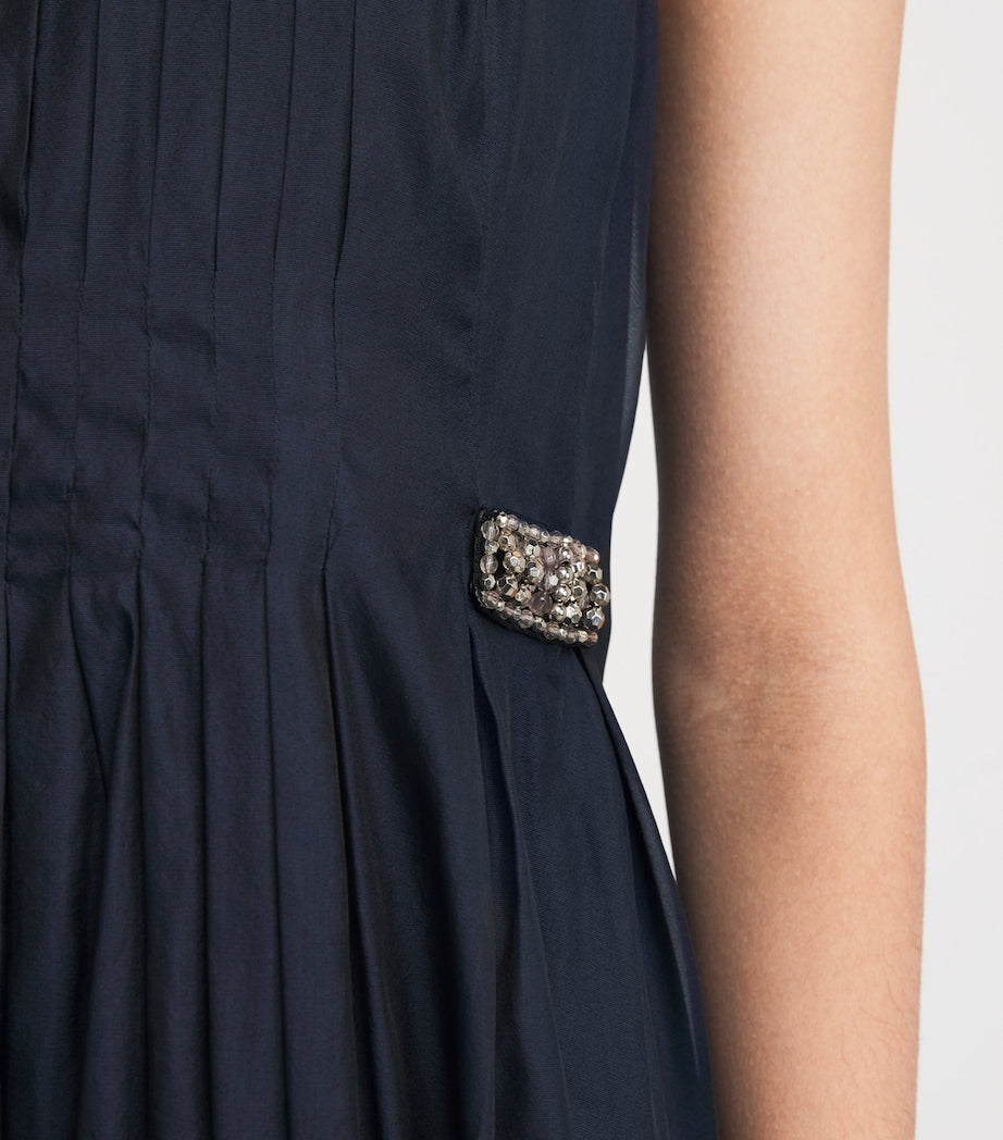 Max Mara Blue Silk Pleated Midi Dress