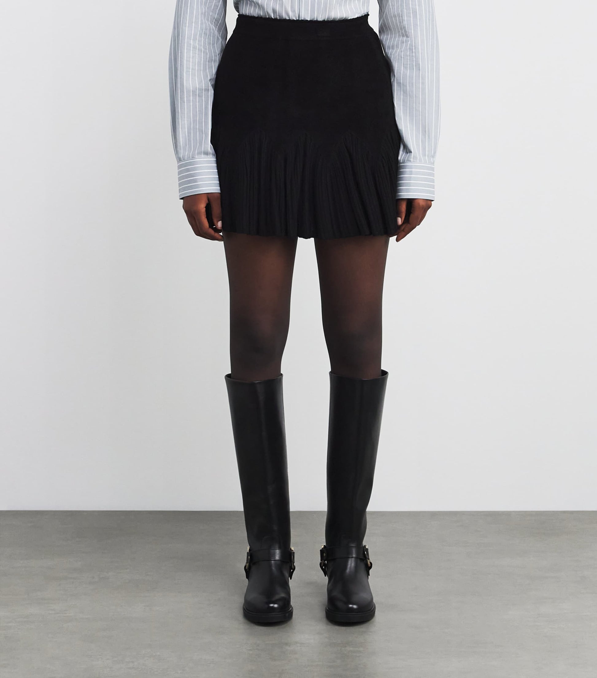 Black Velvet Ruffled Mini Skirt