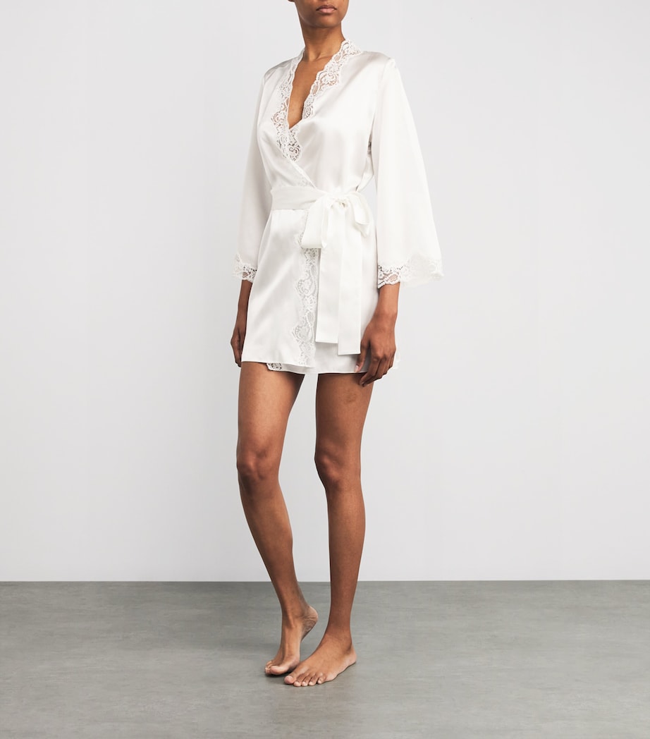 Gilda & Pearl Ivory Silk Lace-Trim In My Boudoir Short Robe