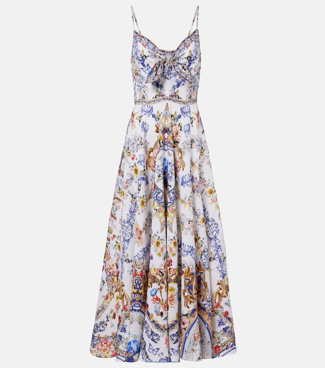 Camilla - Embellished printed linen midi dress