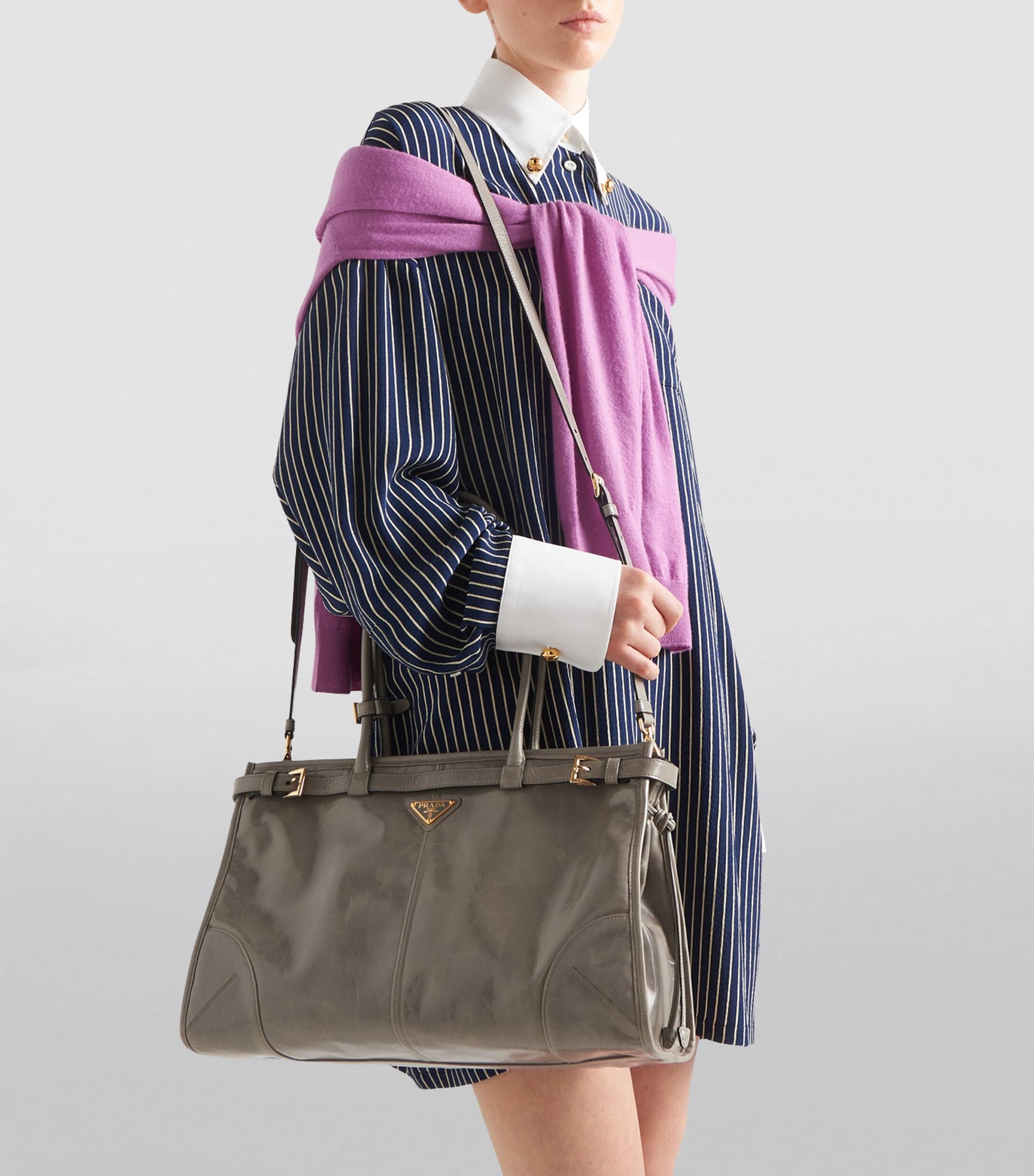 Prada Grey Large Leather Top-Handle Bag