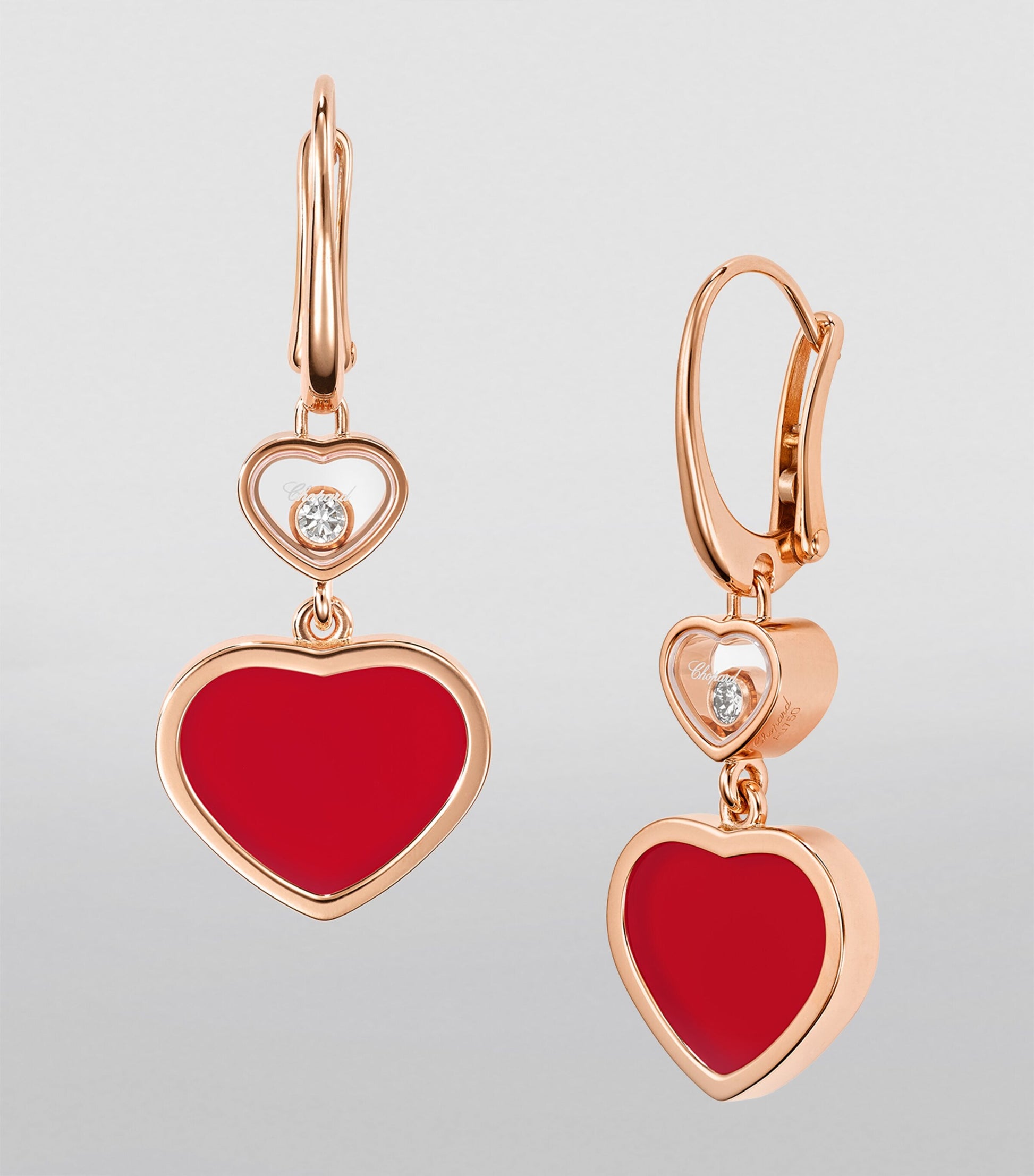 Rose Gold, Carnelian and Diamond Happy Hearts Earrings