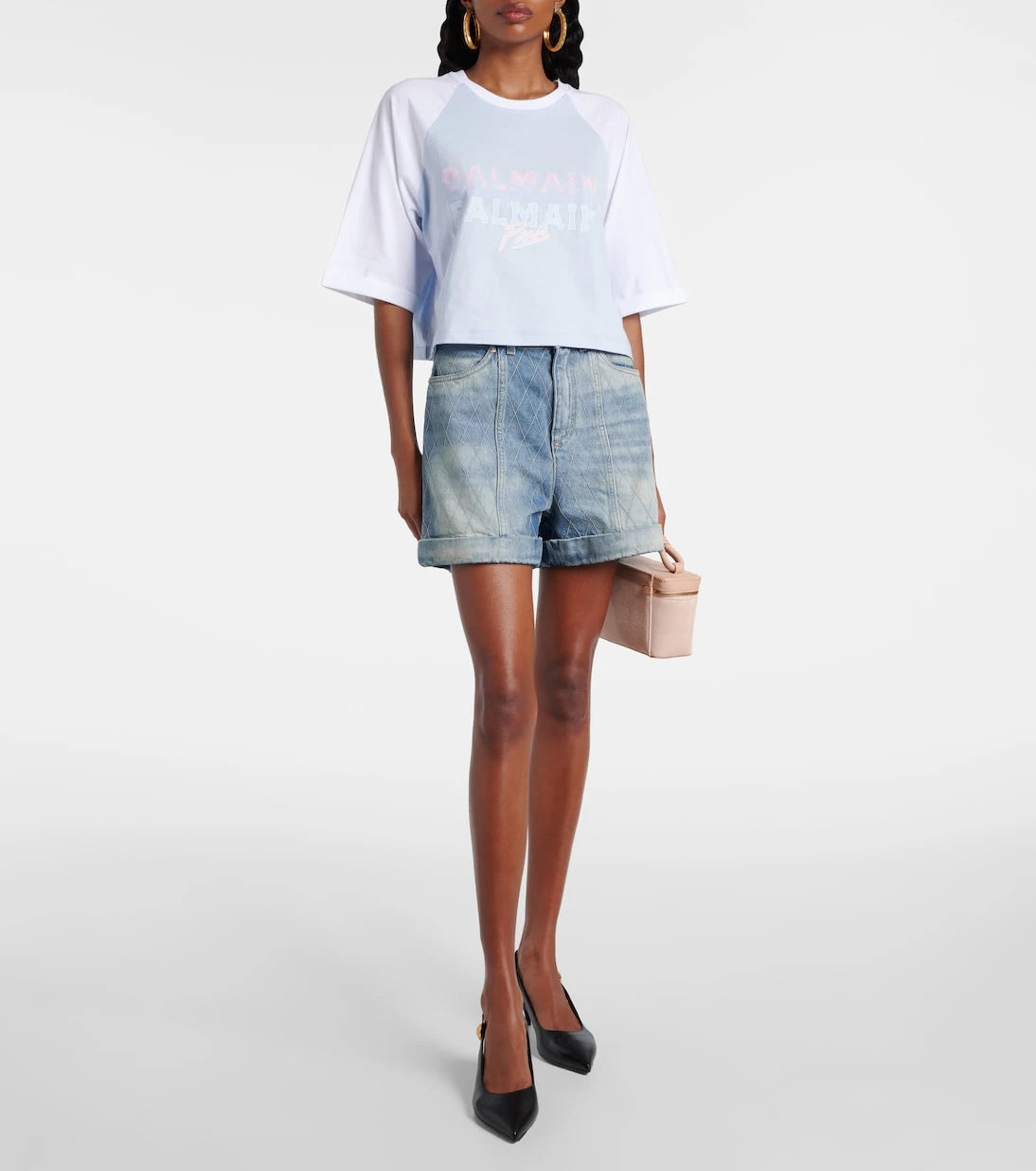 Balmain - Patterned denim shorts