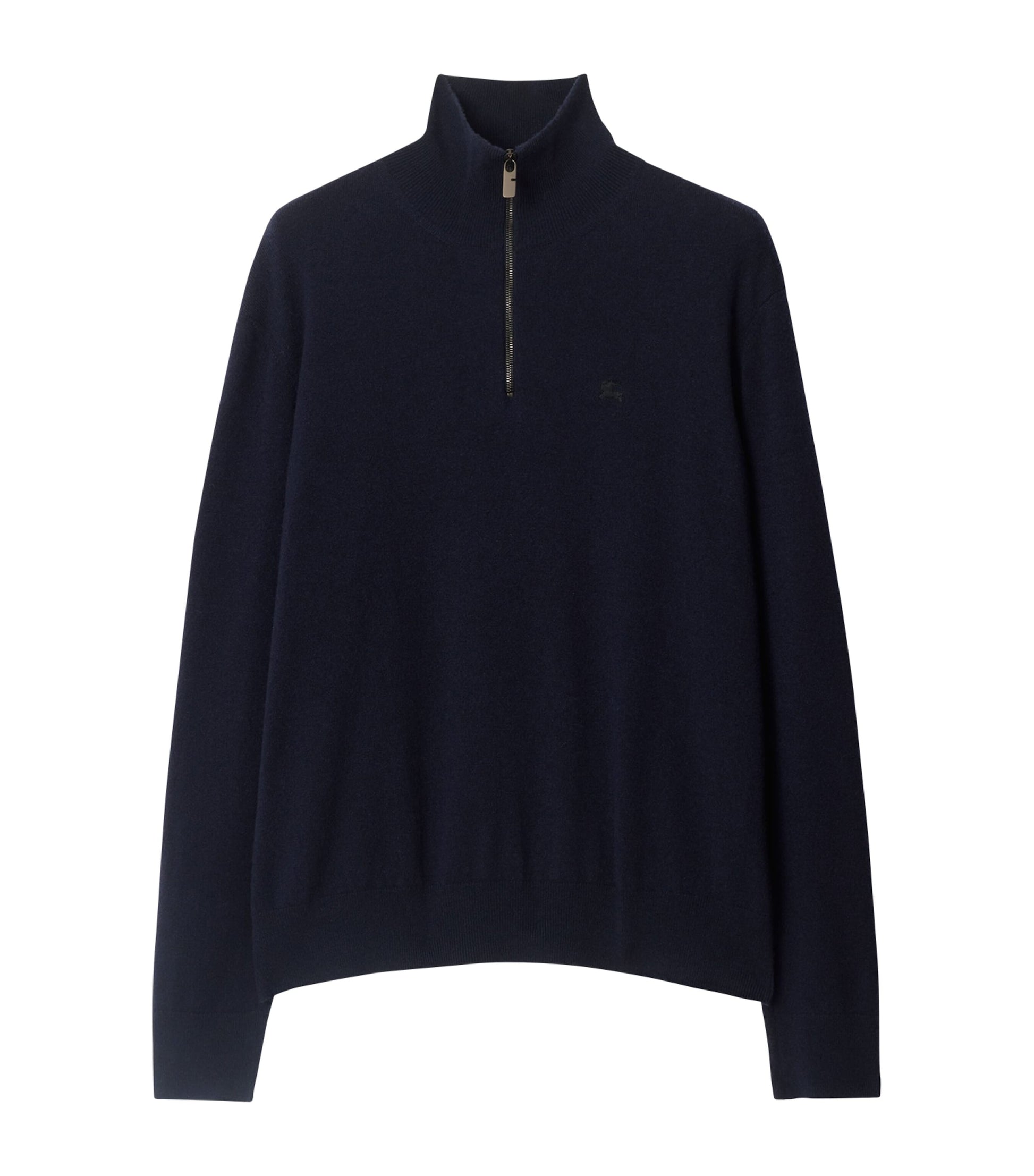 Navy Cashmere-Blend Quarter-Zip Slim Sweater