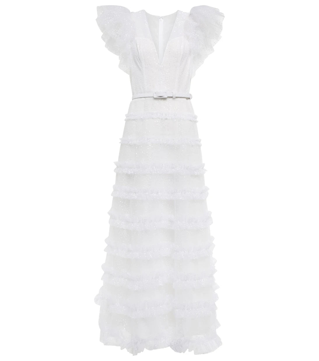 Costarellos - Myra ruffled glitter tulle gown