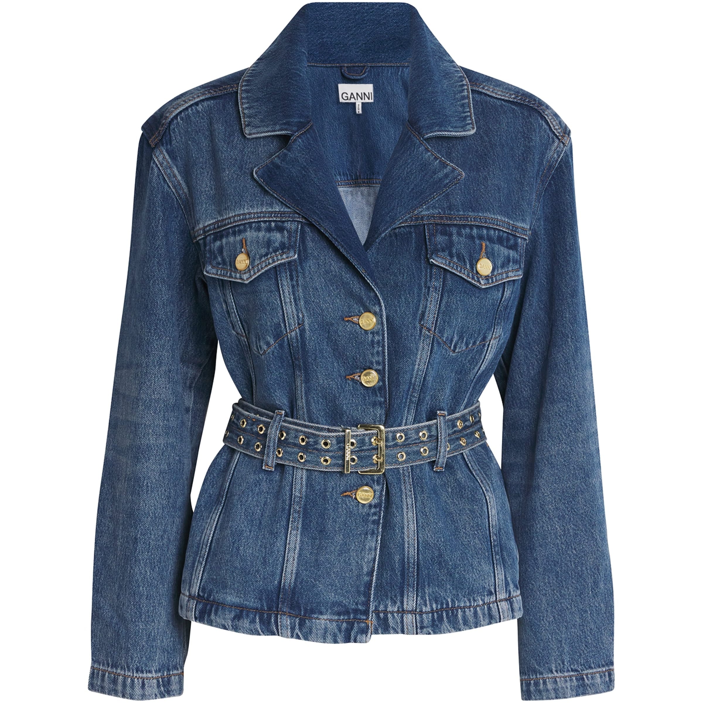 GANNI Blue Belted Denim Jacket