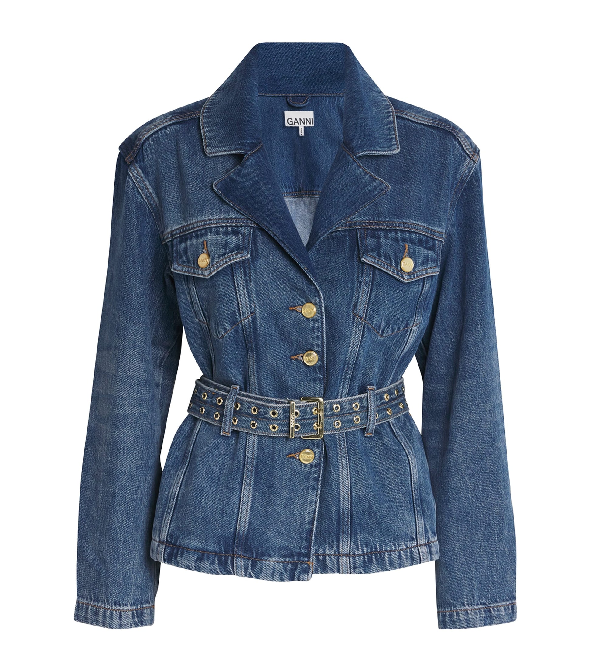 GANNI Blue Belted Denim Jacket