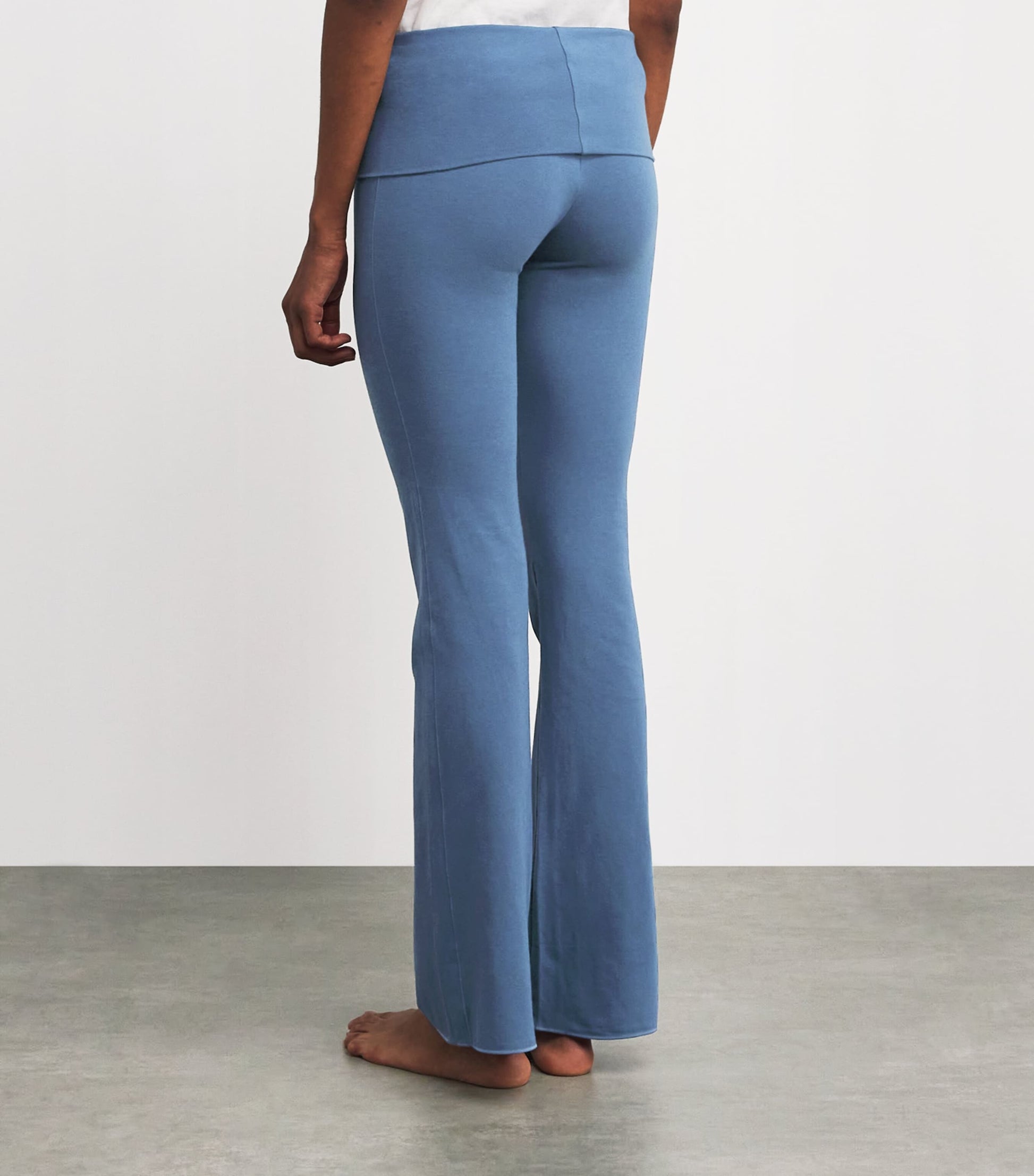 Skims Blue Cotton-Blend Jersey Foldover Trousers