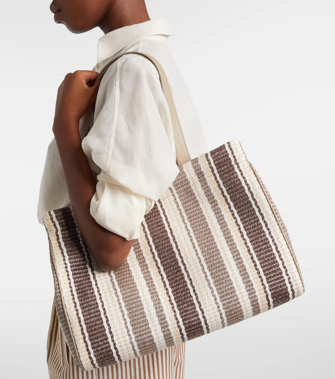 Brunello Cucinelli - Monili Medium striped raffia tote bag