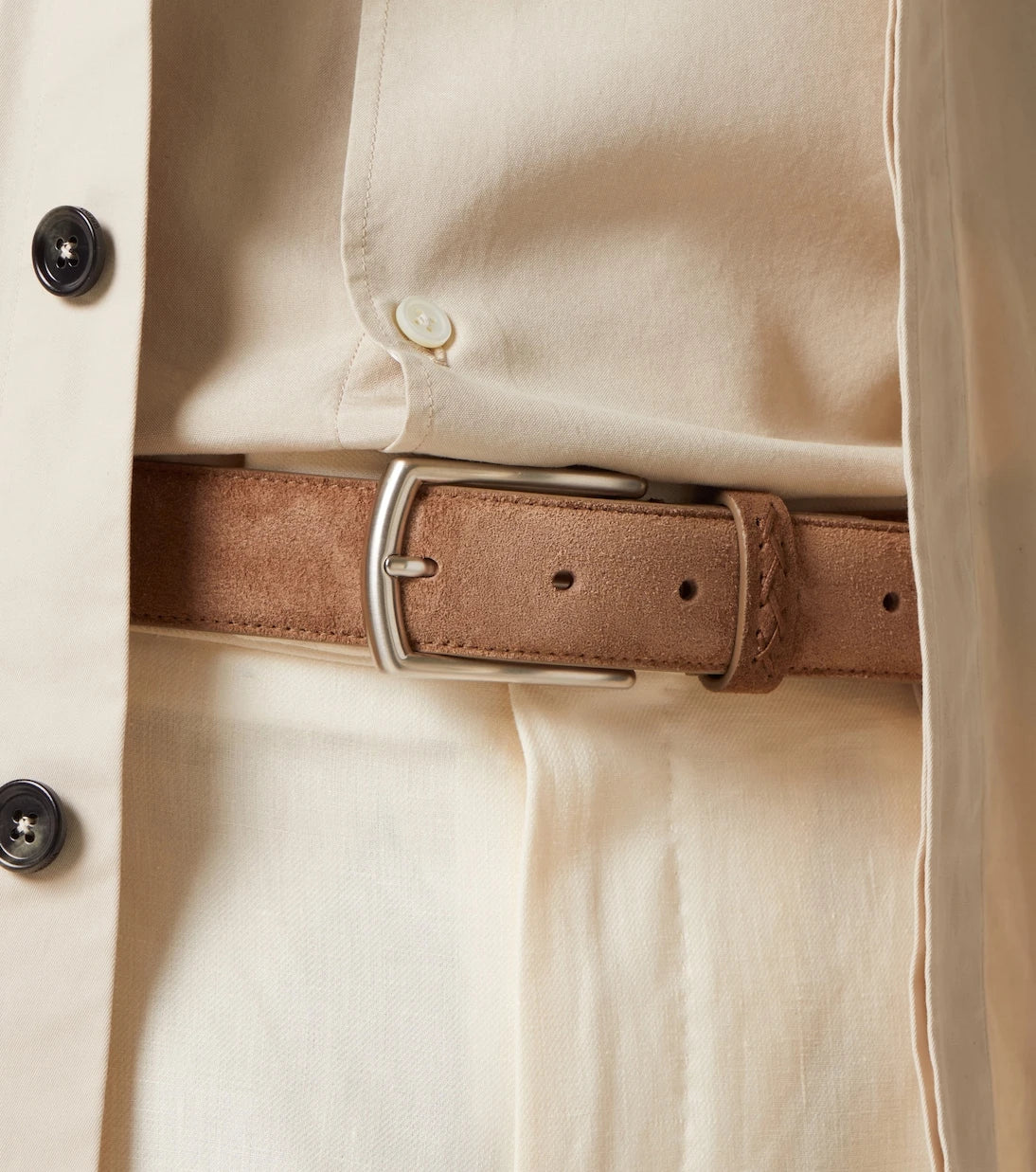 Zegna - حزام Triple Stitch من الجلد المدبوغ