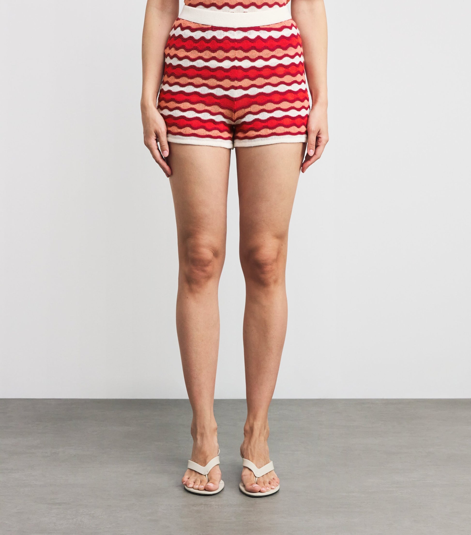 ESCVDO Red Organic Cotton Crochet Mullu Shorts