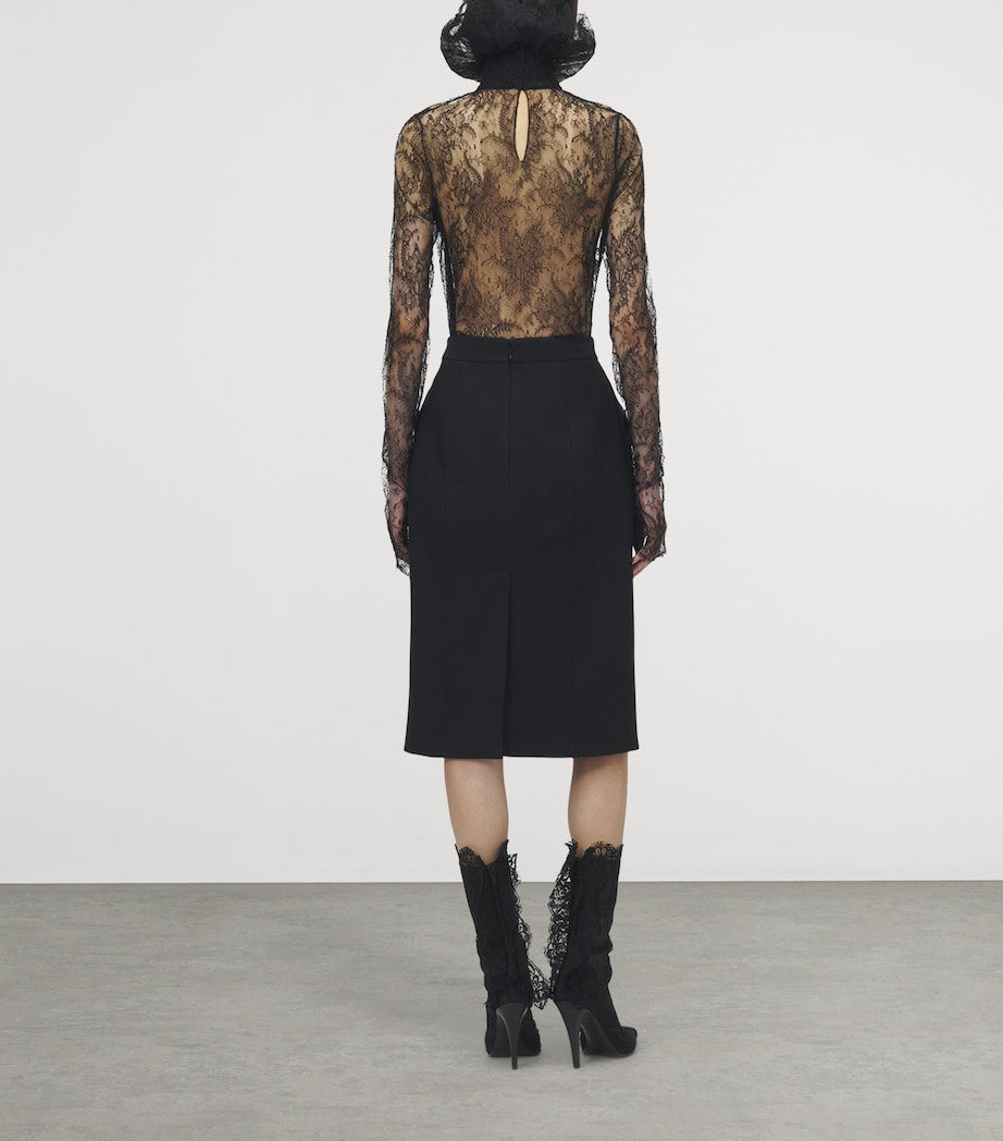 McQueen Black Wool-Blend Midi Skirt