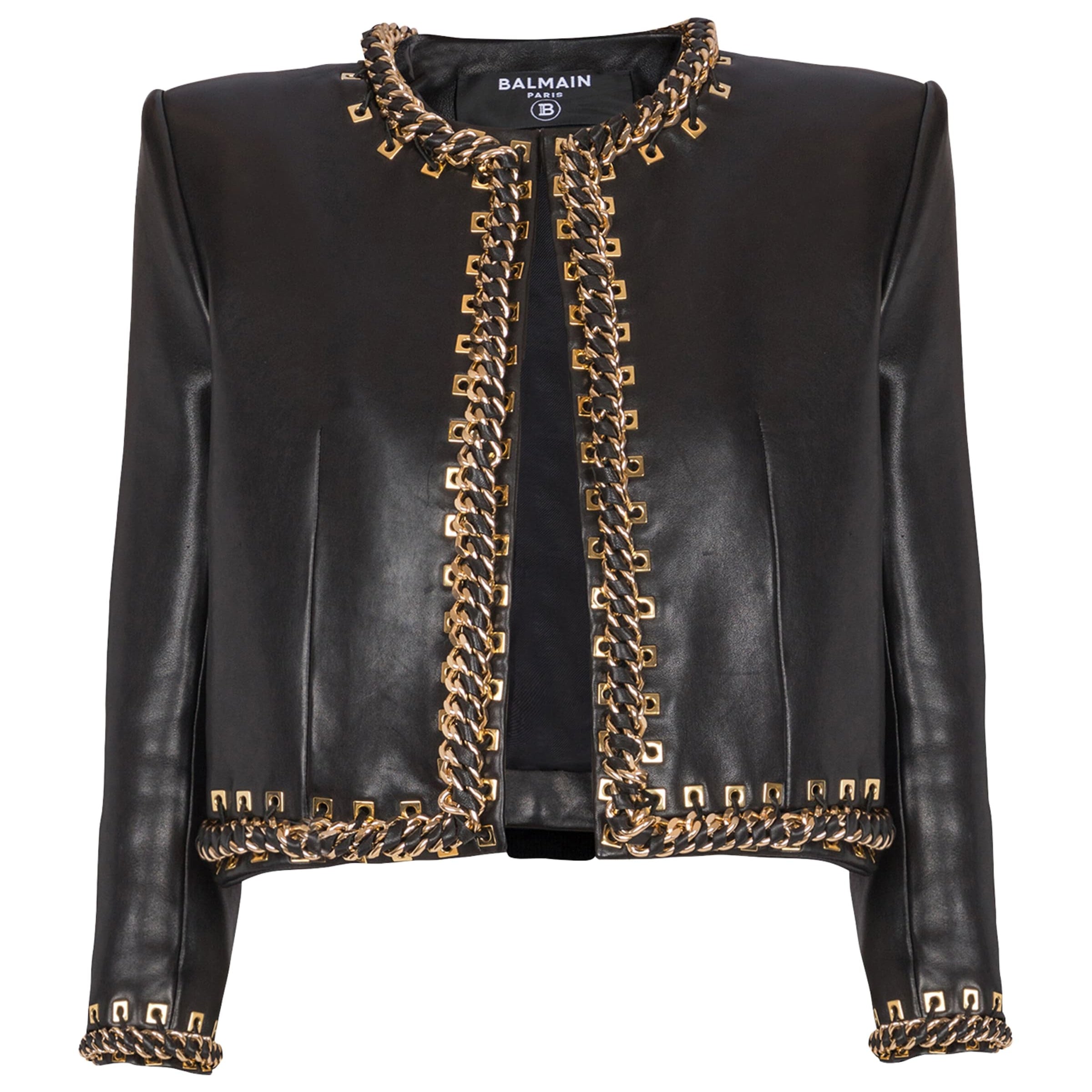 Balmain Black Leather Chain-Detail Jacket