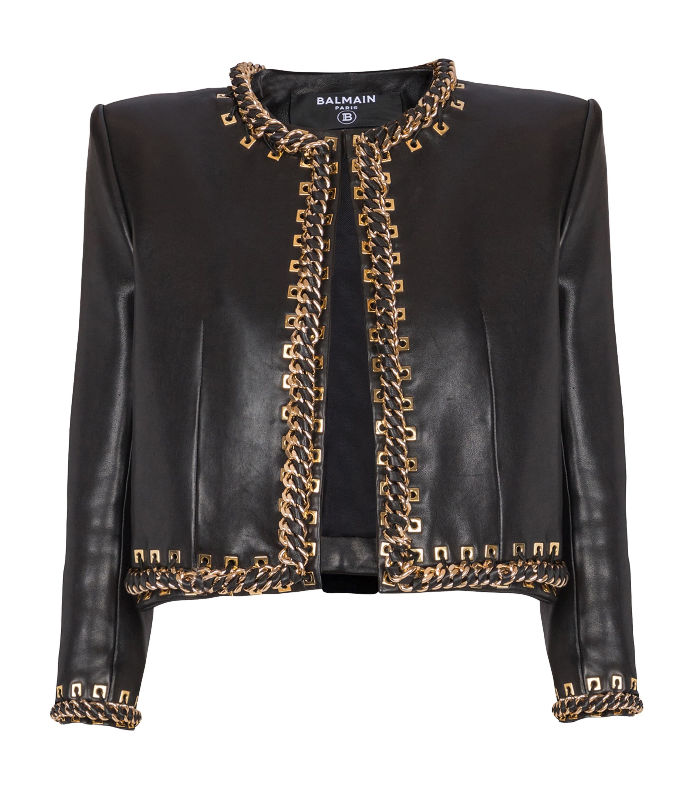 Balmain Black Leather Chain-Detail Jacket