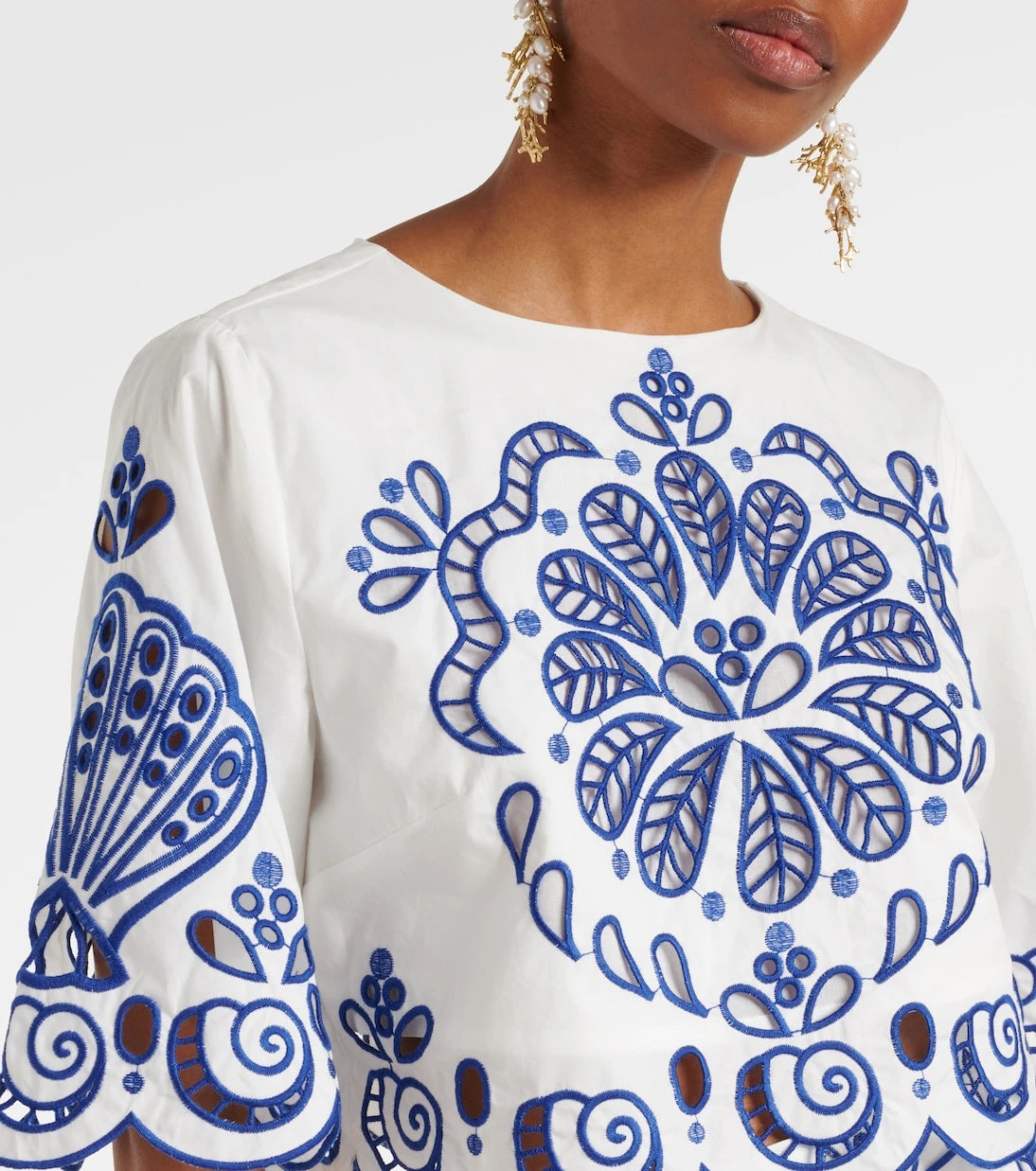 Farm Rio - Embroidered cotton crop top