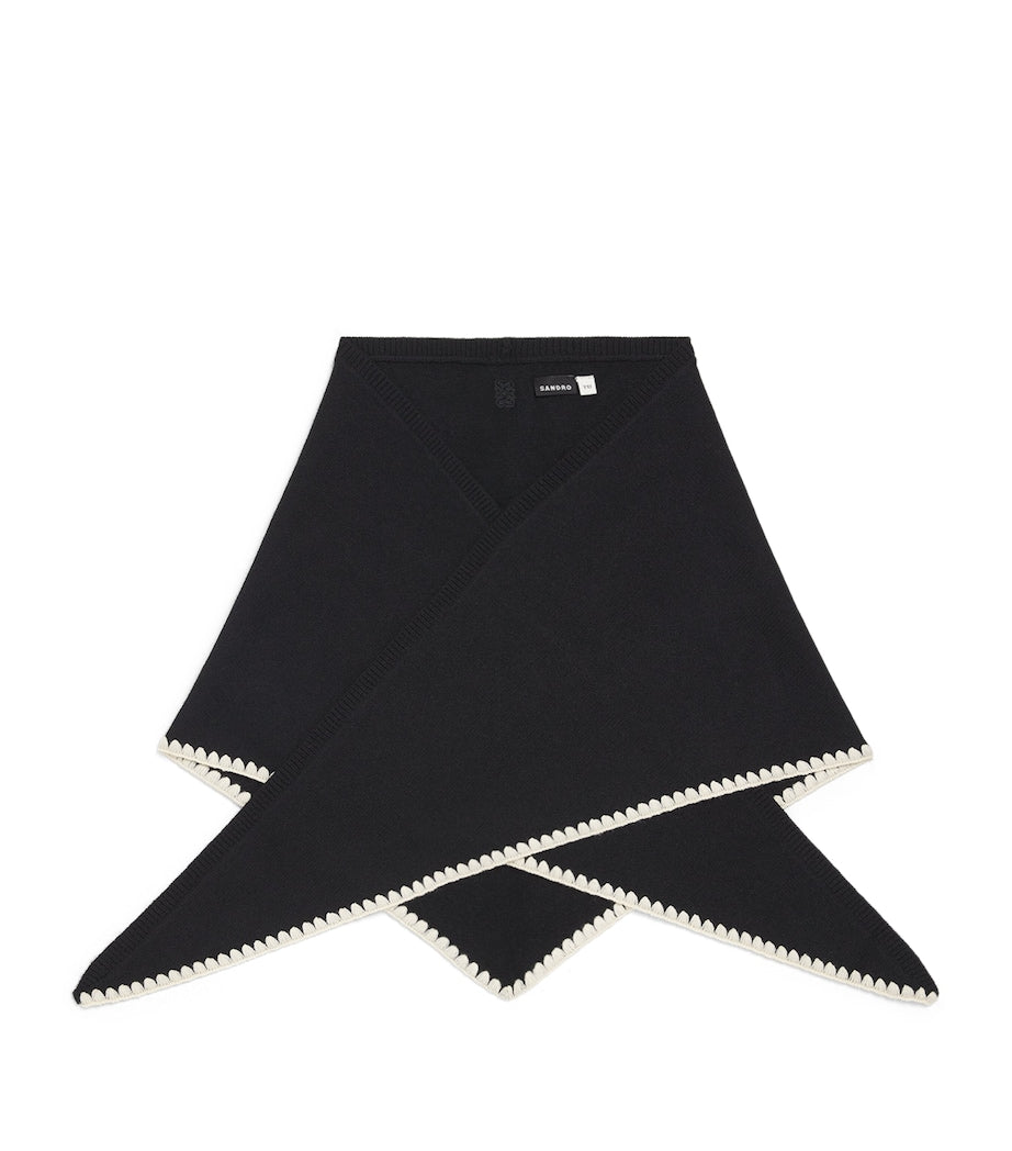 Black Wool-Cashmere Embroidered Scarf