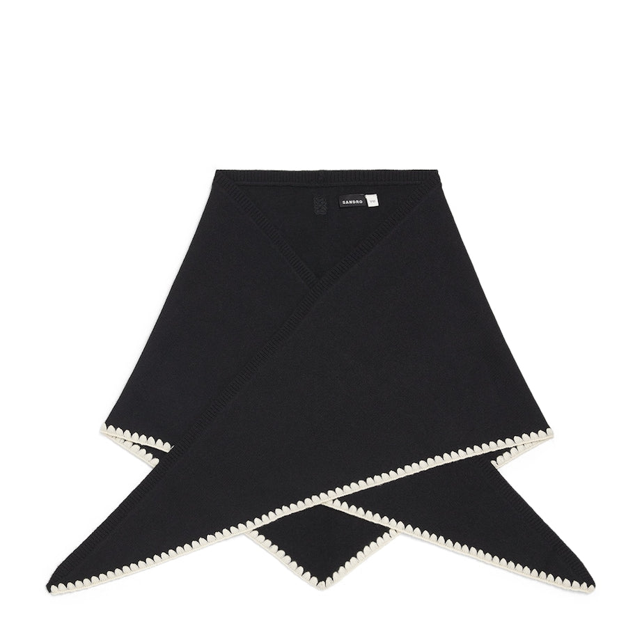 Black Wool-Cashmere Embroidered Scarf