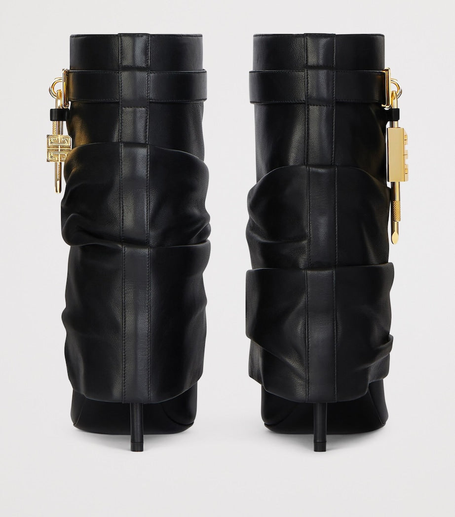 Givenchy Black Leather Scrunched Shark Lock Heeled Ankle Boots 100