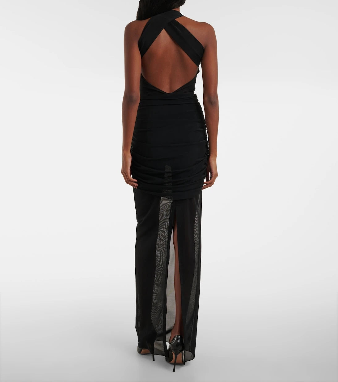 Alessandra Rich - Ruched sheer mesh maxi dress