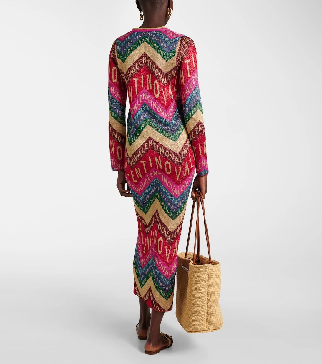 Valentino - Logo knitted jacquard midi dress