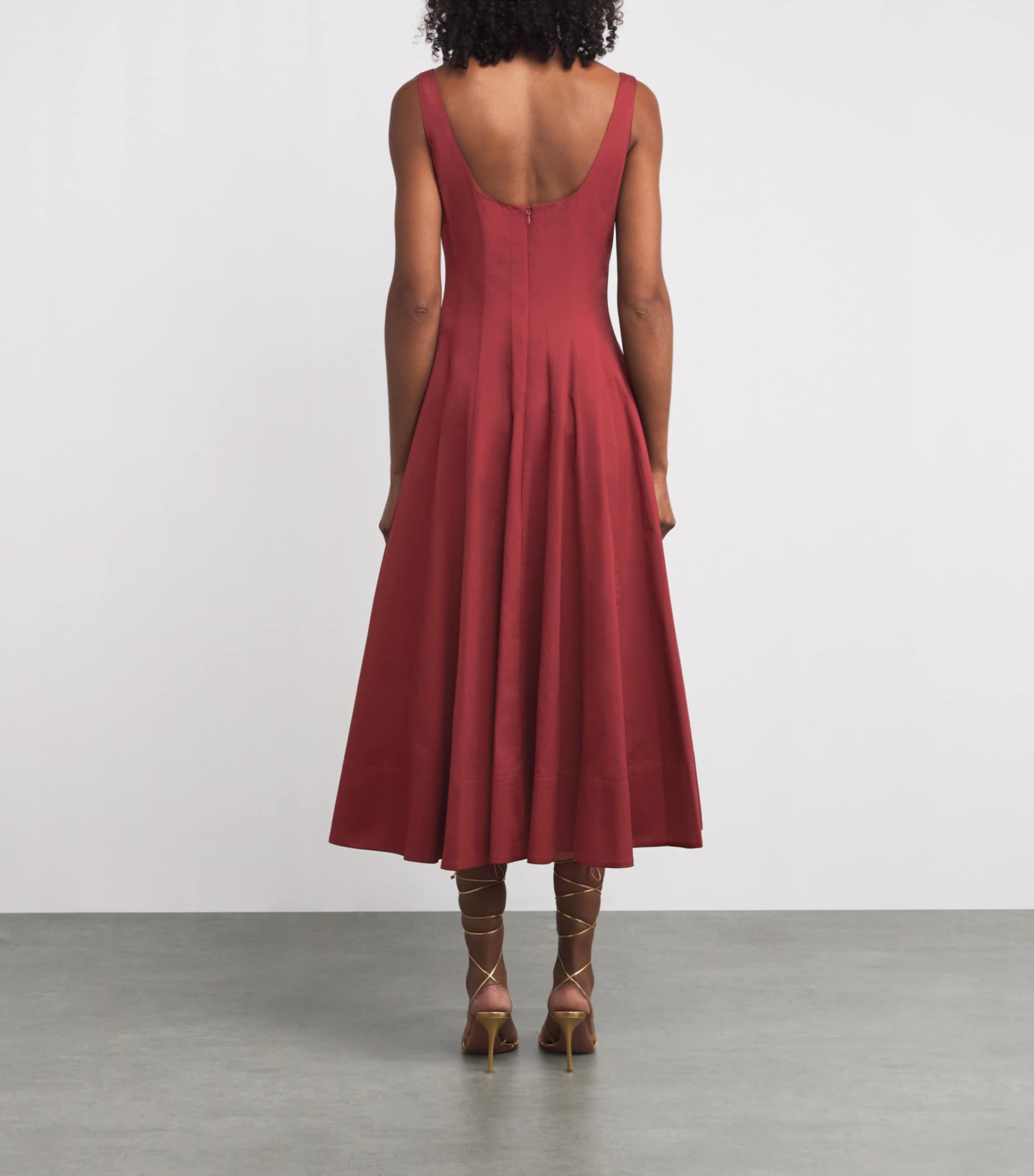 Red Stretch-Cotton Wells Midi Dress
