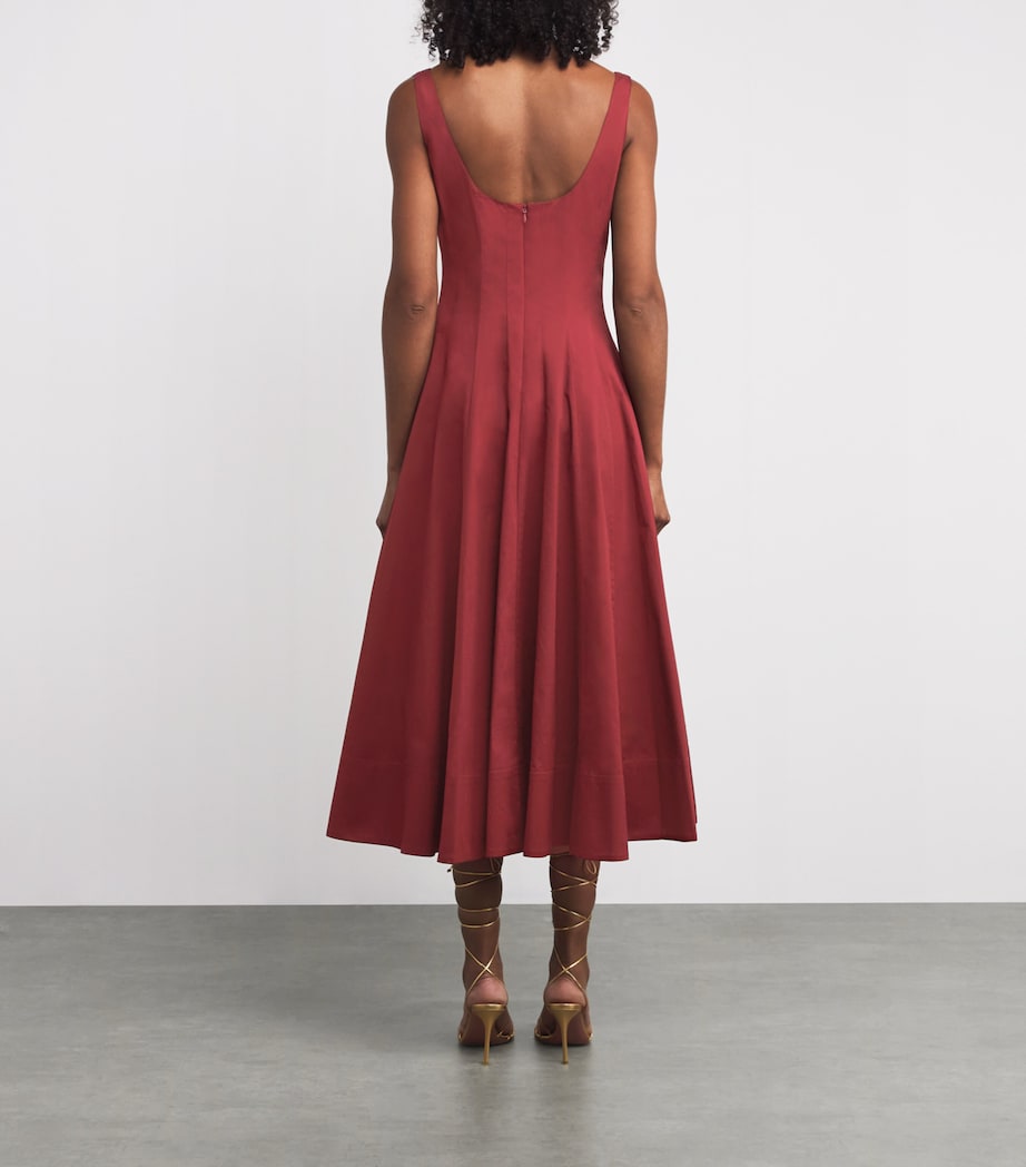 STAUD Red Stretch-Cotton Wells Midi Dress