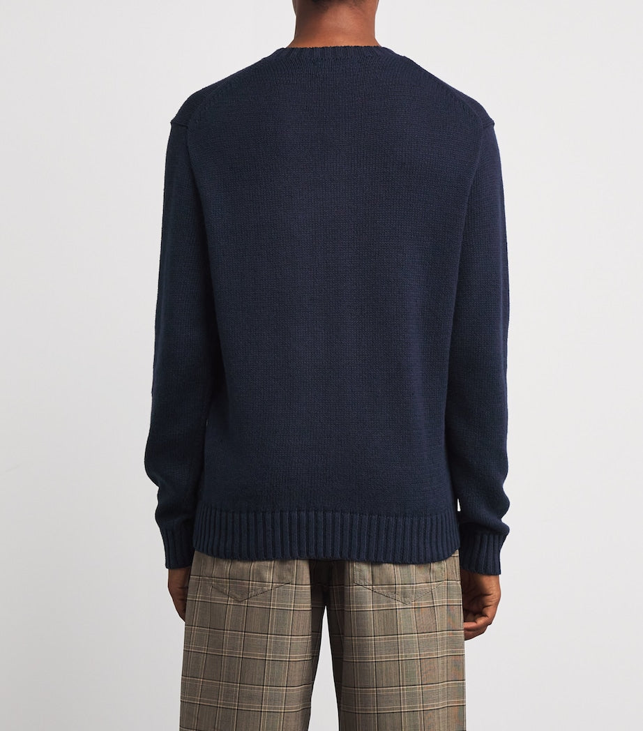 Navy Linen-Cotton Polo Bear Sweater