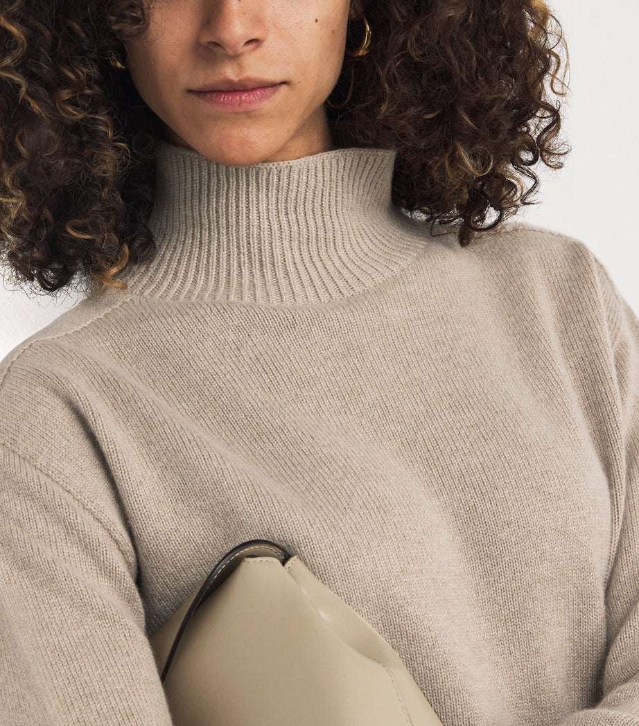 Beige Cashmere Rollneck Sweater