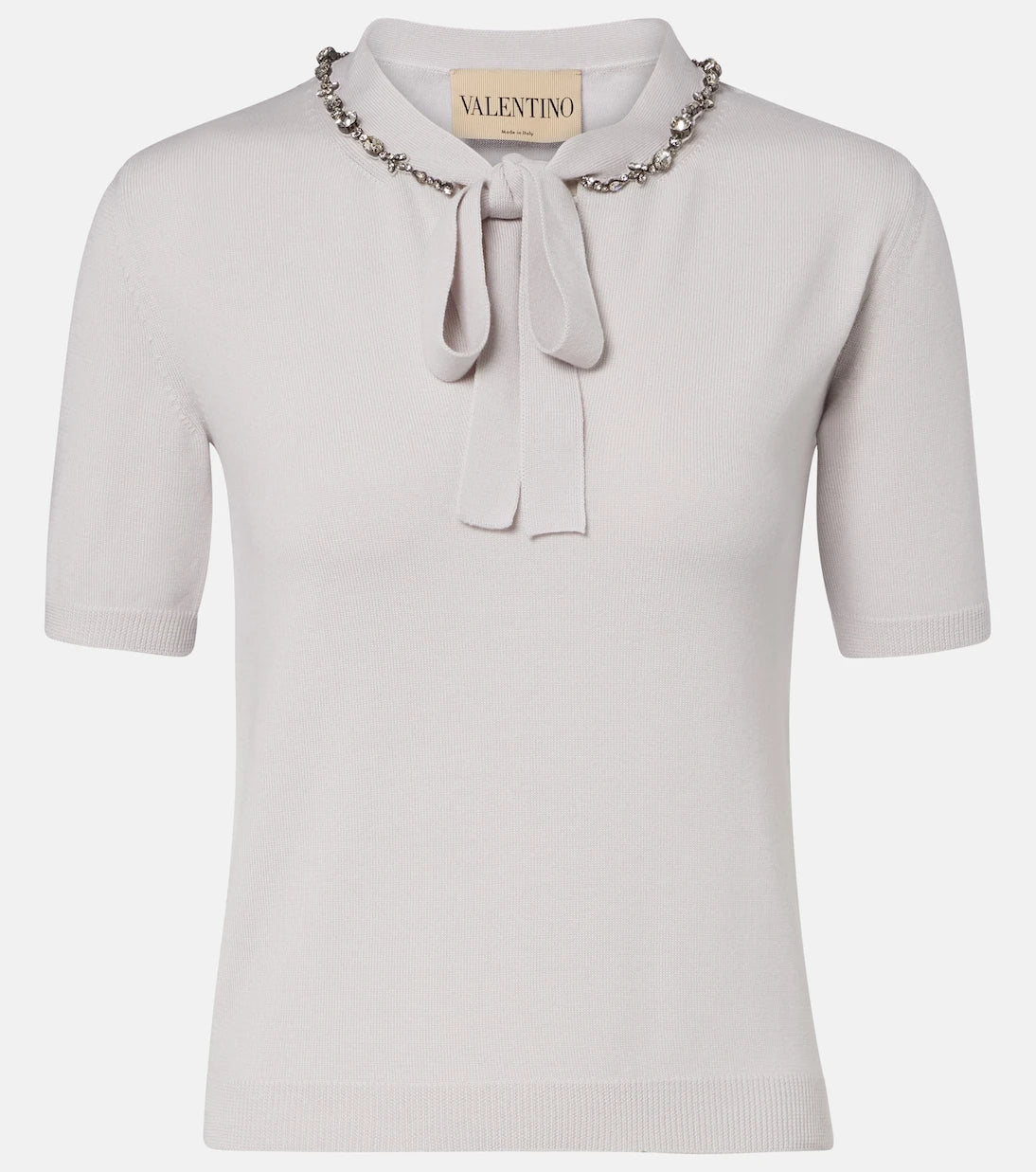 Valentino - Embellished tie-neck virgin wool sweater
