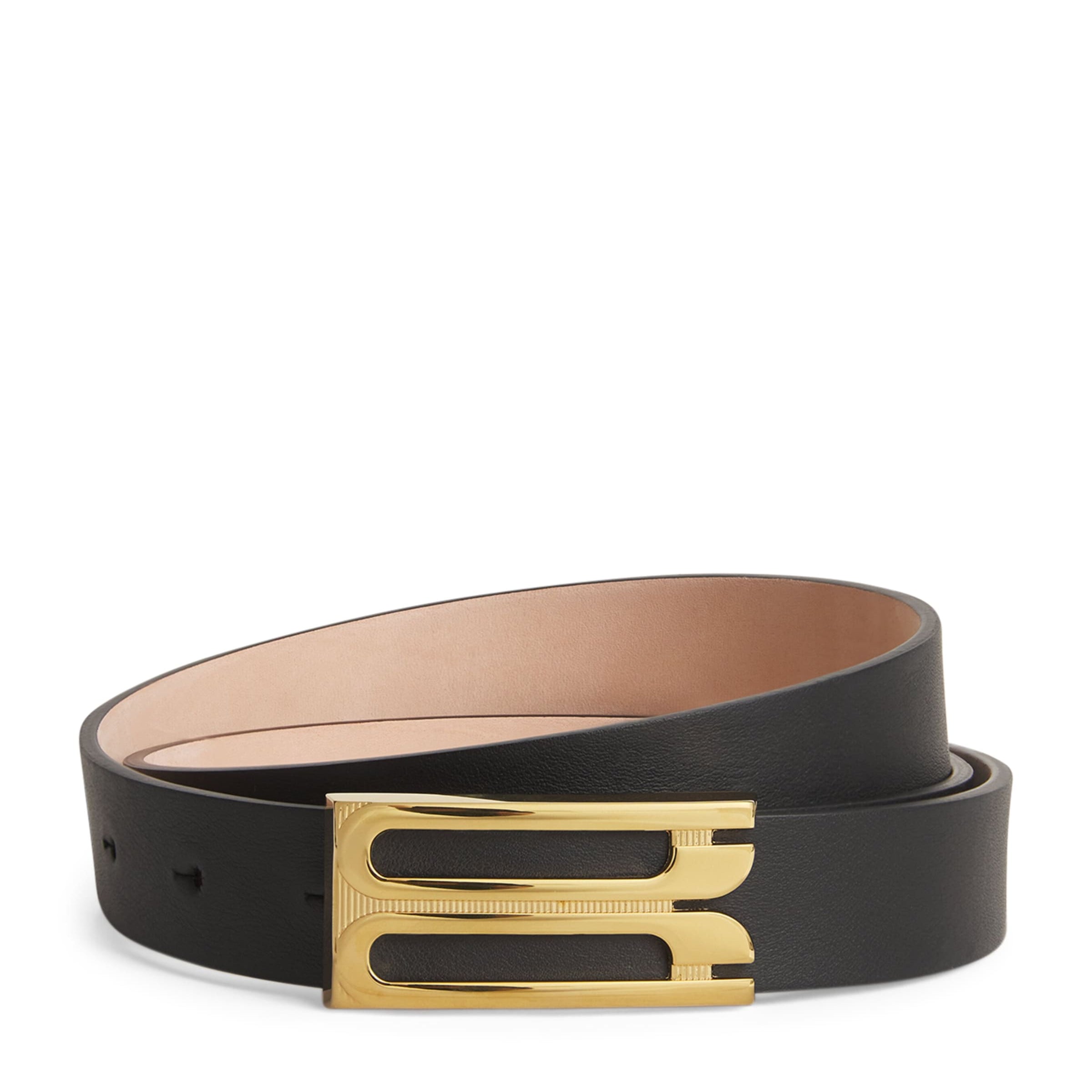 Black Leather B-Buckle Belt