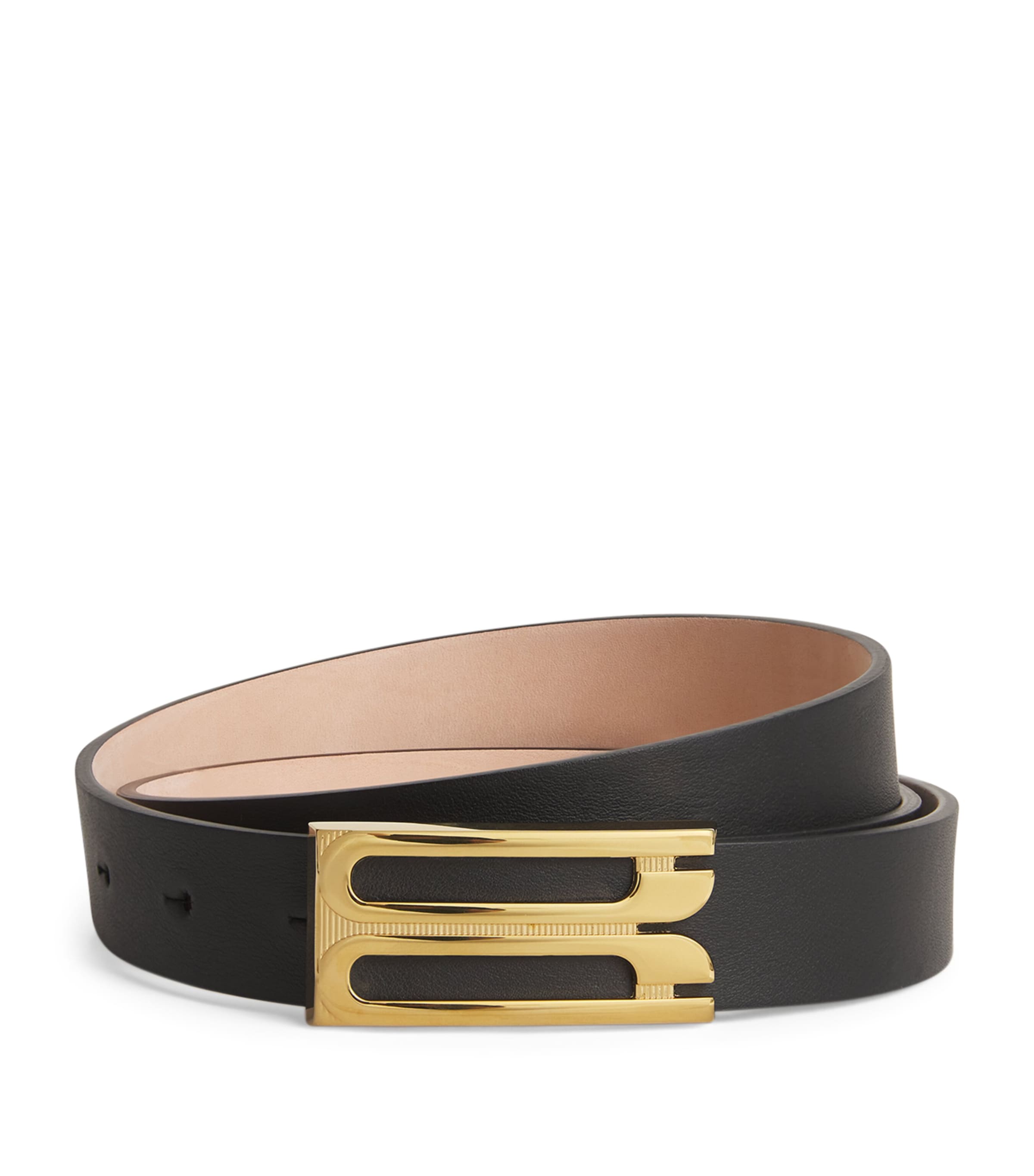 Black Leather B-Buckle Belt