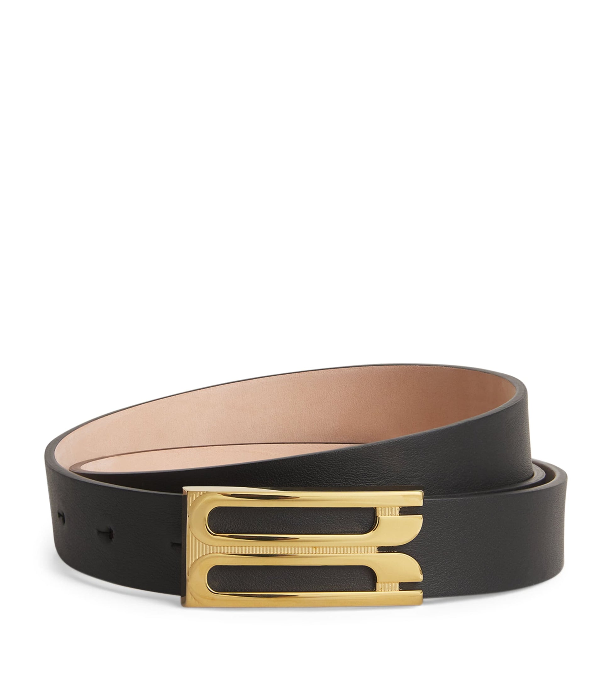 Black Leather B-Buckle Belt