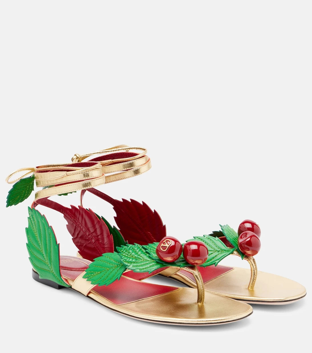 Valentino Garavani - Cherryfic metallic leather thong sandals