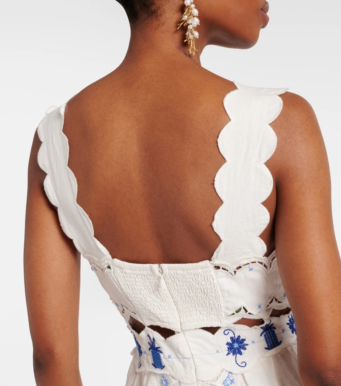 Farm Rio - Embroidered linen-blend midi dress